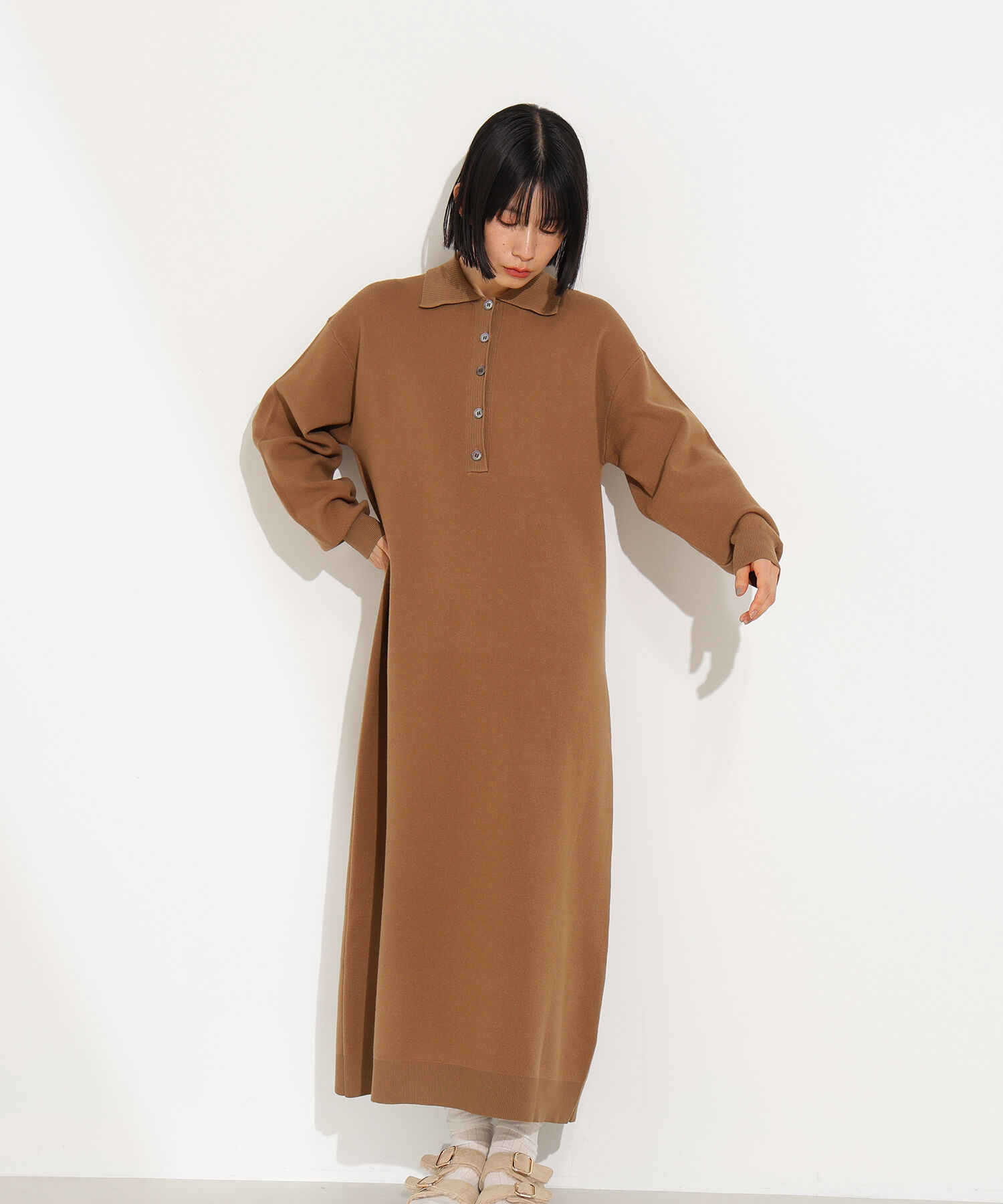  「スキッパーネックニットワンピース」|スカート|