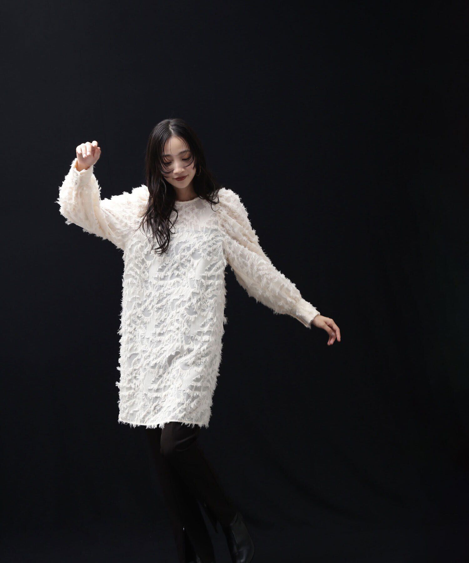  「フリンジジャガードミニワンピース」|ワンピース|