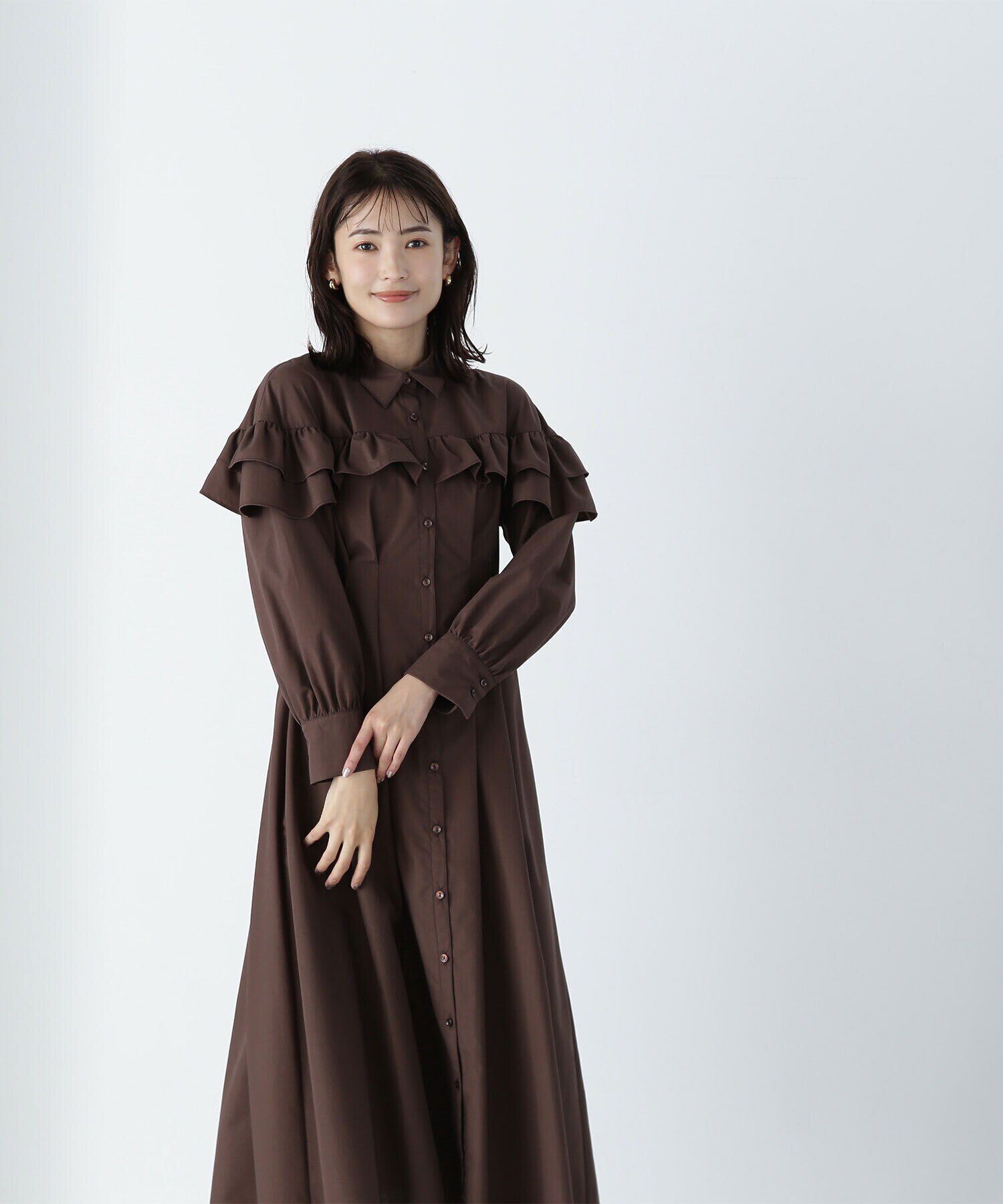 「ヨークフリルシャツワンピース　24AW」|ワンピース|ダークブラウ 1