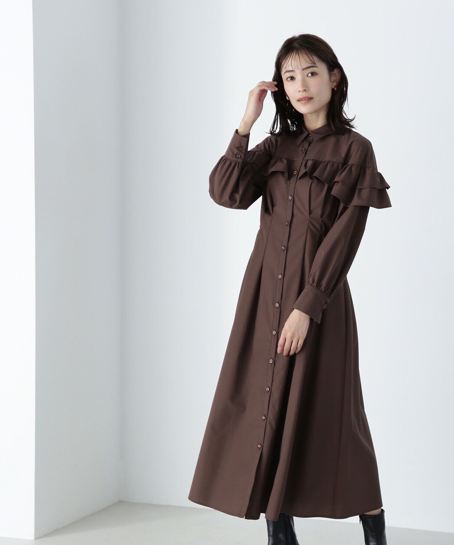  「ヨークフリルシャツワンピース　24AW」|ワンピース|