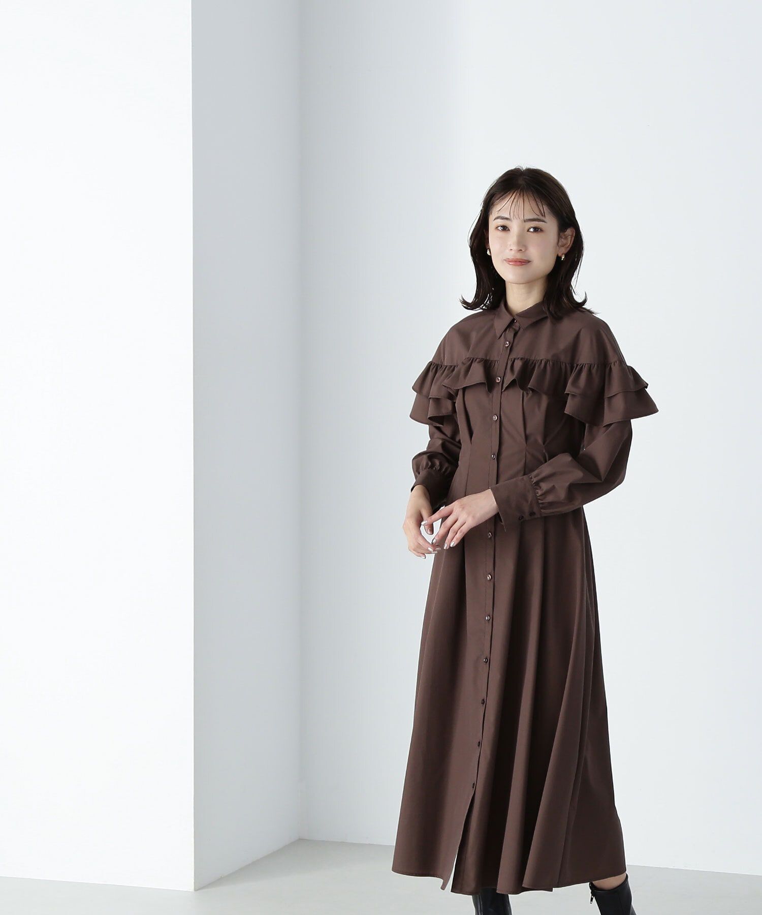  「ヨークフリルシャツワンピース　24AW」|ワンピース|