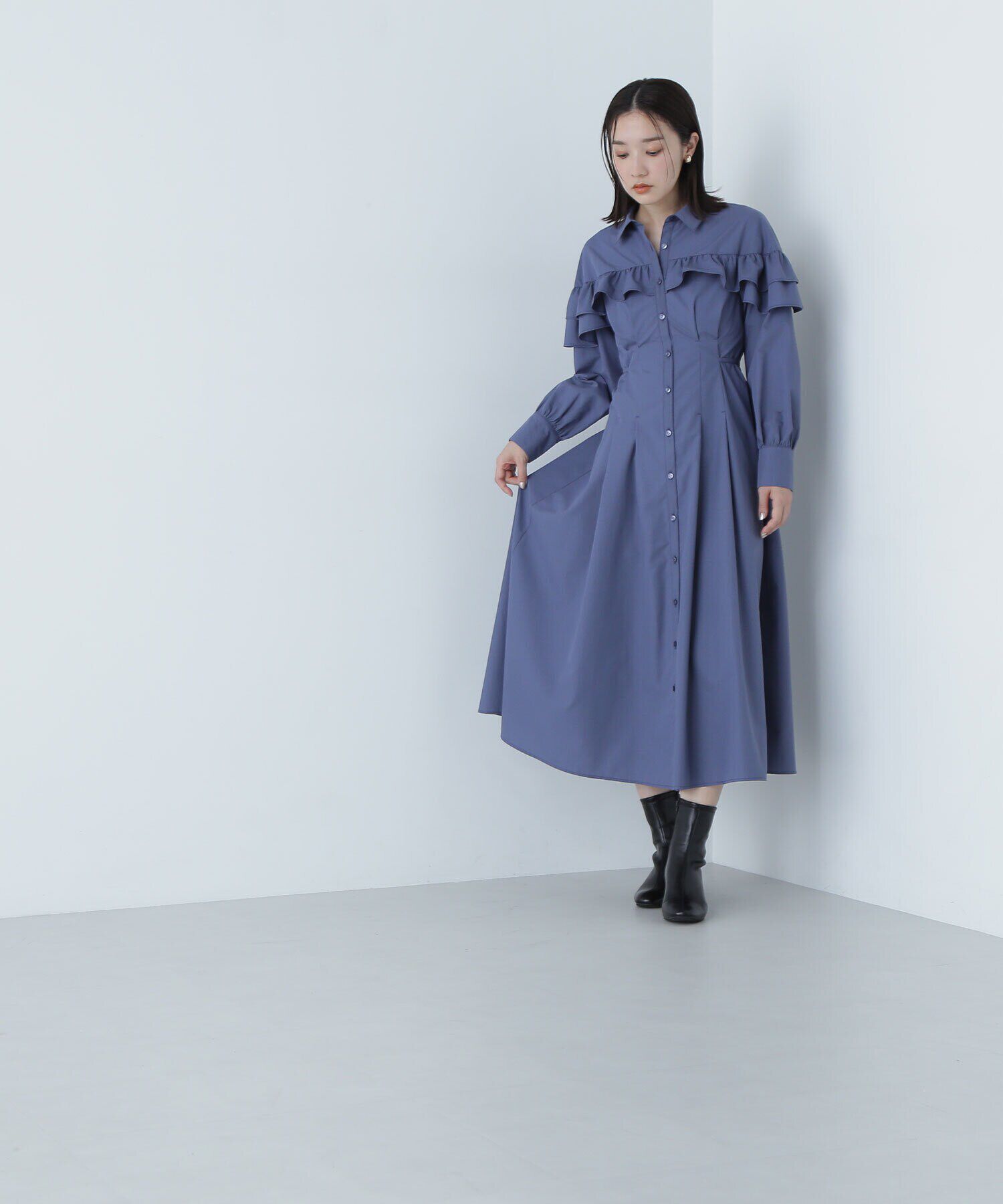  「ヨークフリルシャツワンピース　24AW」|ワンピース|