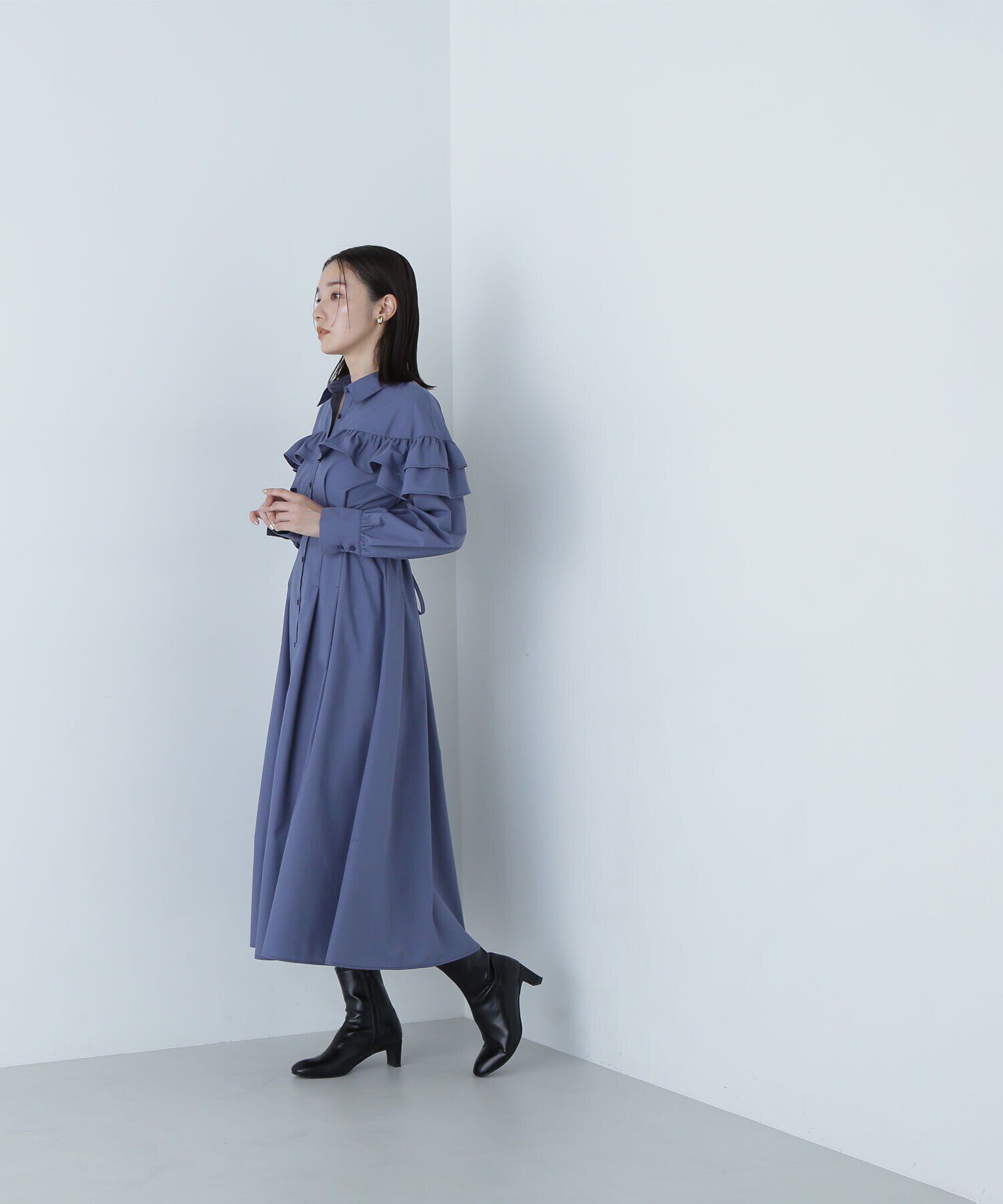  「ヨークフリルシャツワンピース　24AW」|ワンピース|