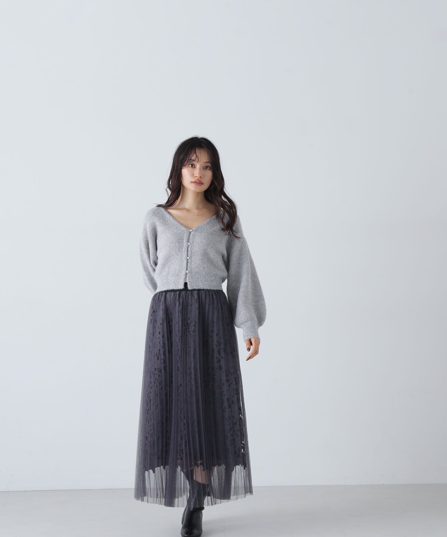  「レースレイヤードチュールスカート」|スカート|