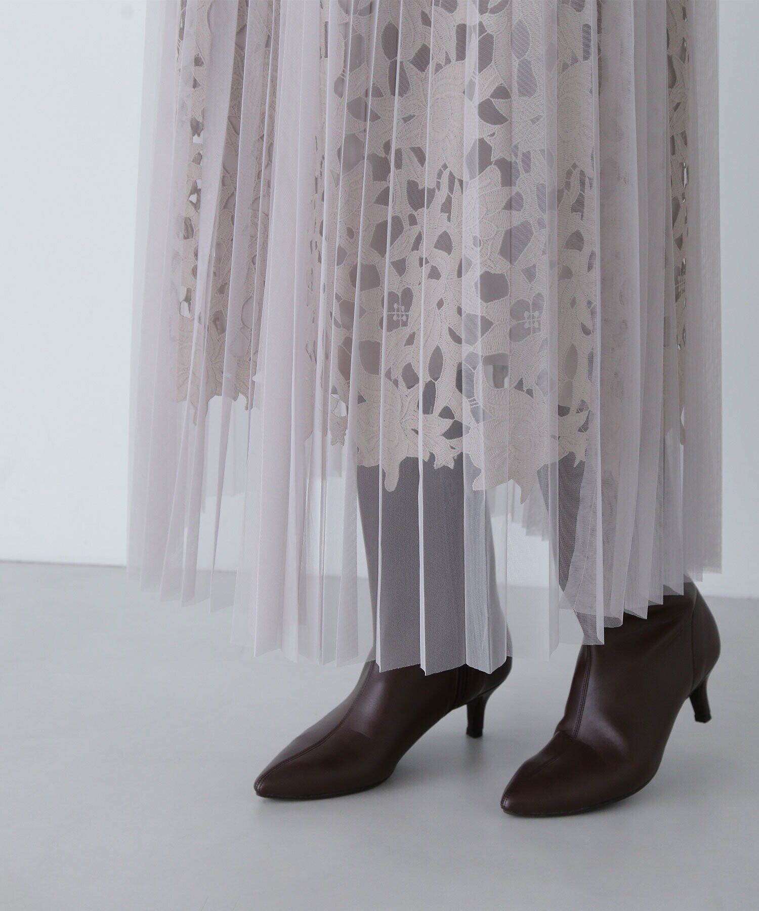  「レースレイヤードチュールスカート」|スカート|