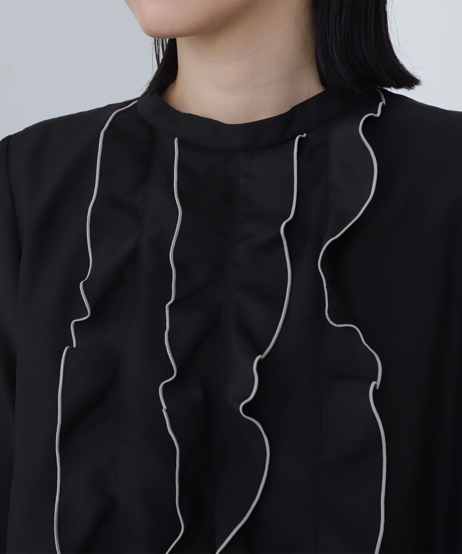  「バイカラーフリルラインブラウス」|シャツ・ブラウス|