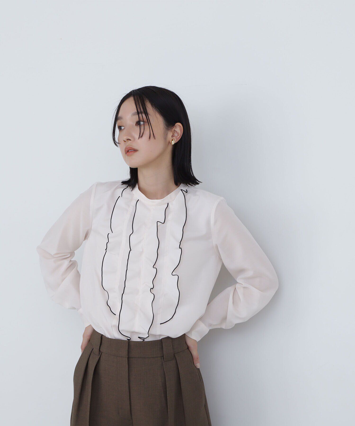  「バイカラーフリルラインブラウス」|シャツ・ブラウス|