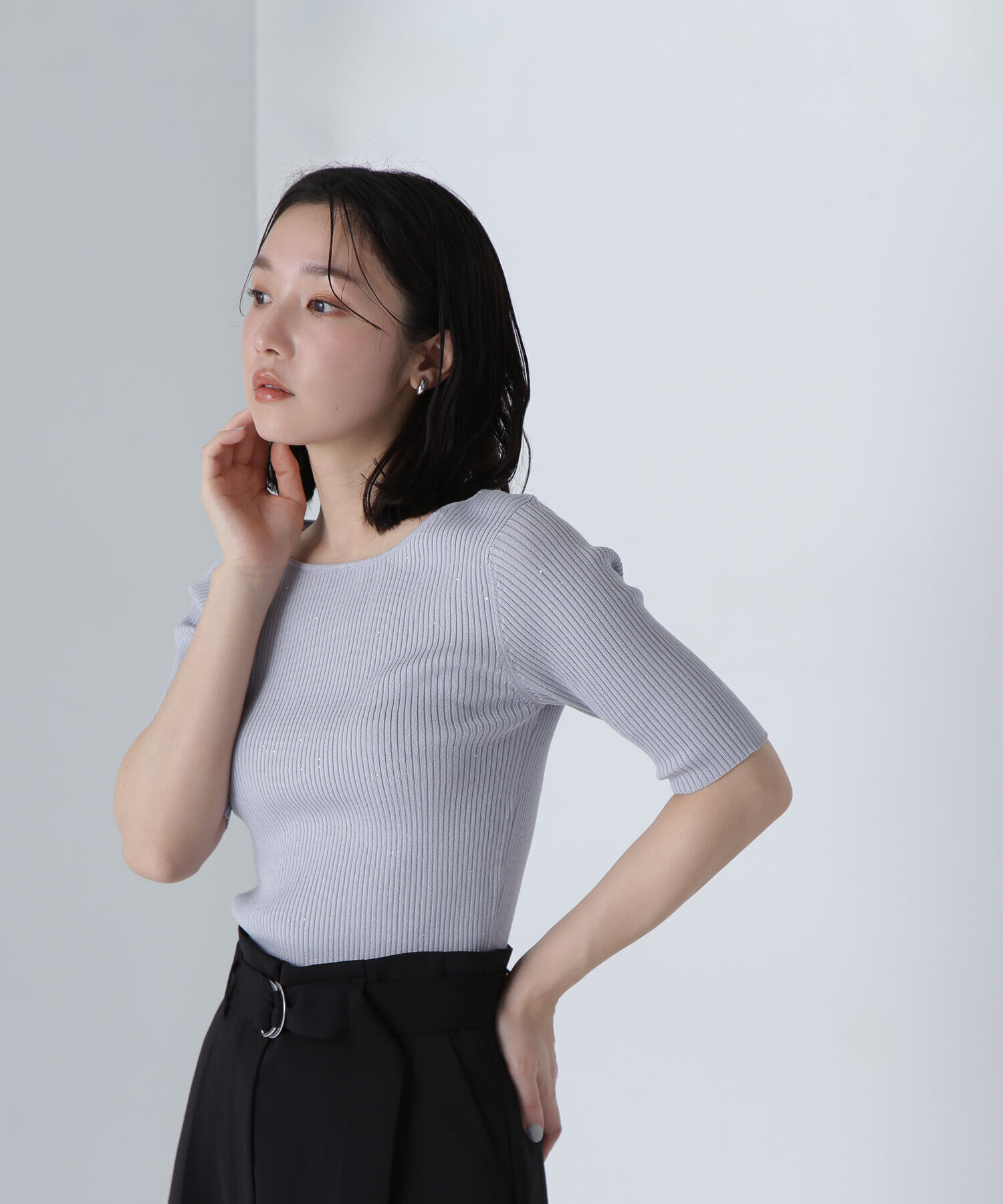  「スパンコールリブニット」|ニット・セーター|ブルー