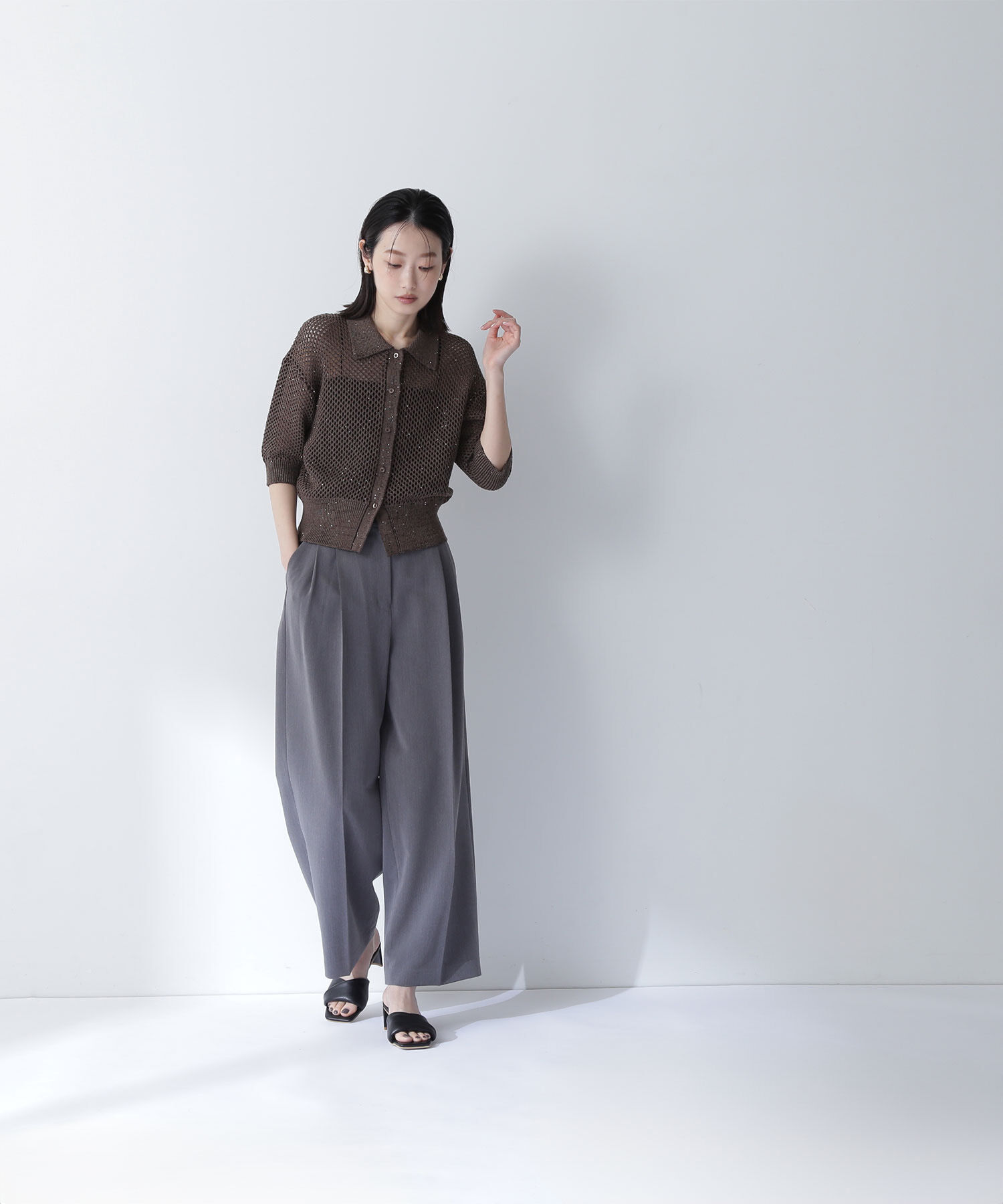  「スパンコールメッシュポロニット」|ニット・セーター|