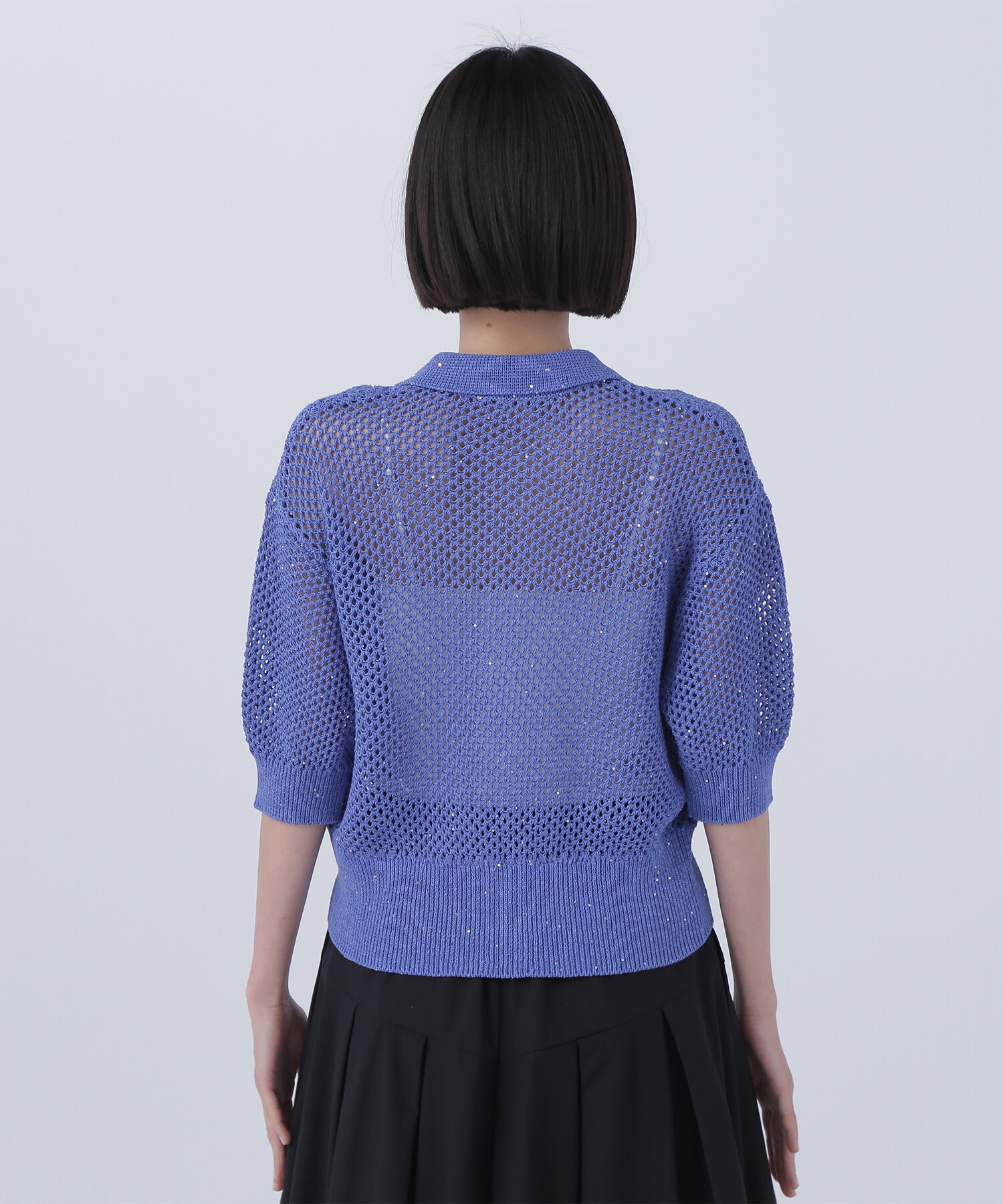  「スパンコールメッシュポロニット」|ニット・セーター|