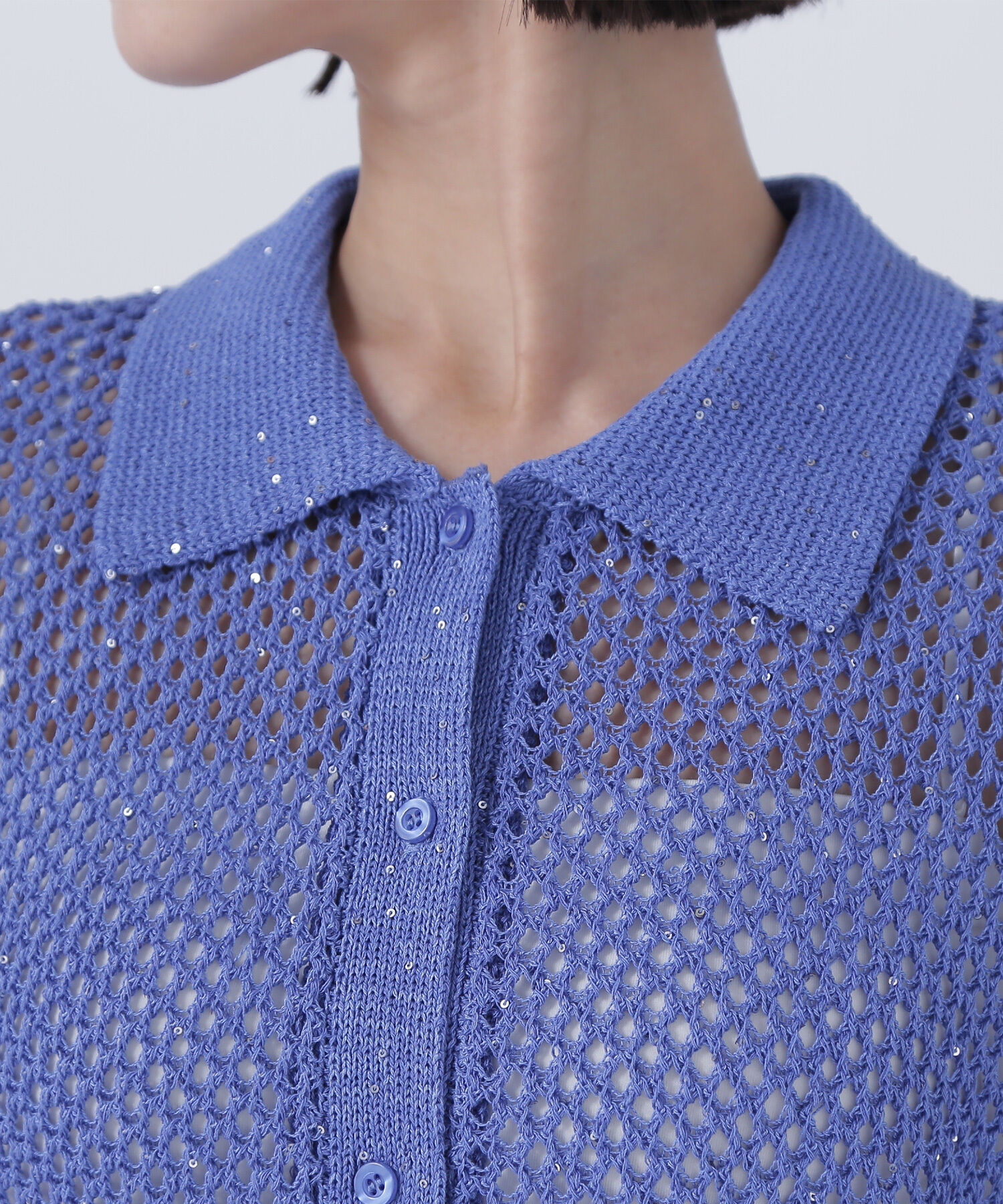  「スパンコールメッシュポロニット」|ニット・セーター|