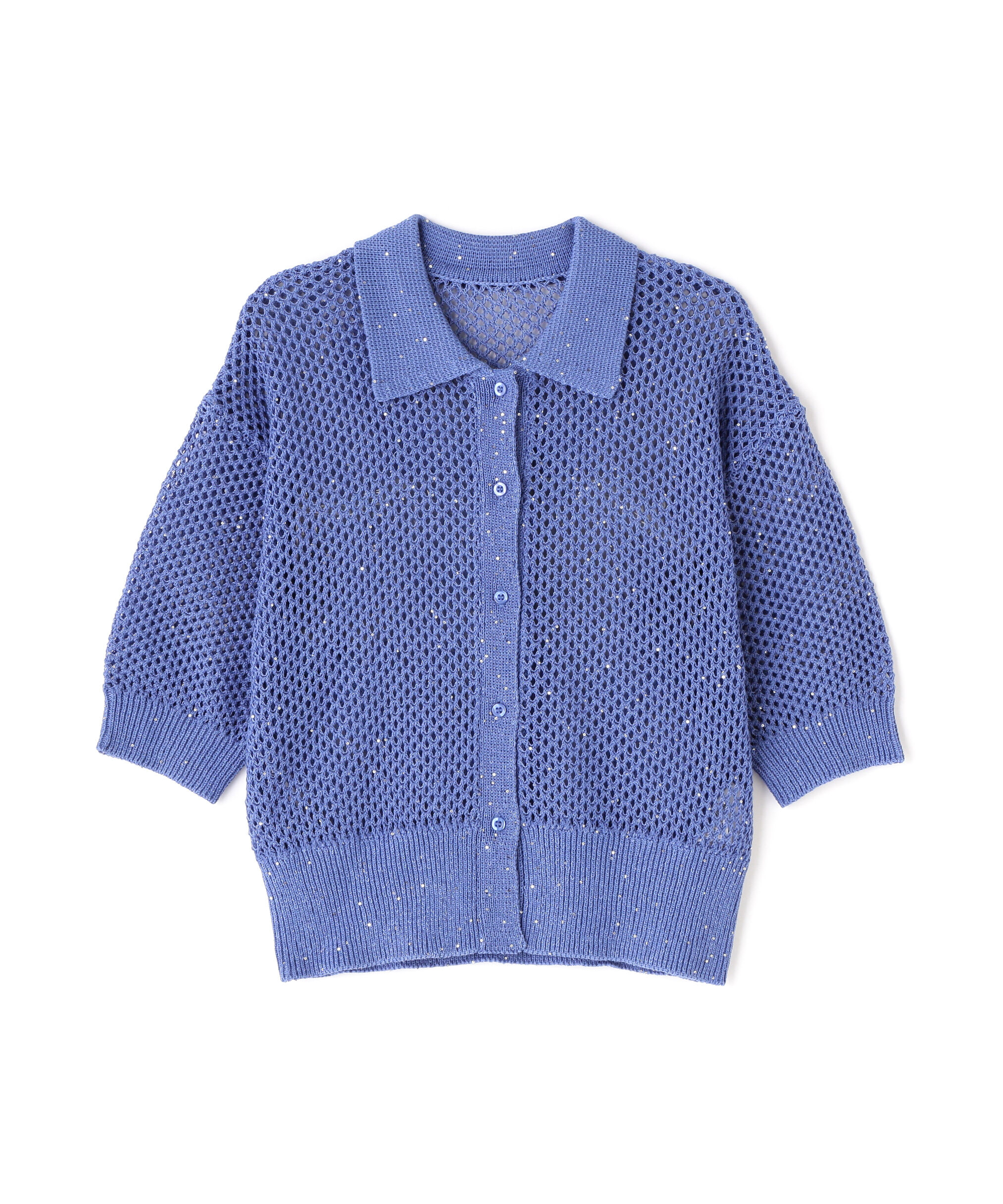 「スパンコールメッシュポロニット」|ニット・セーター|