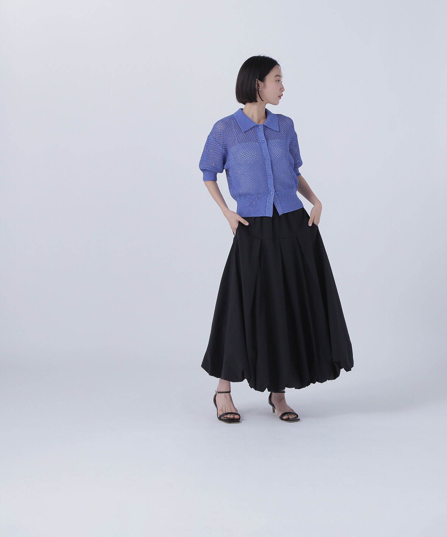  「スパンコールメッシュポロニット」|ニット・セーター|