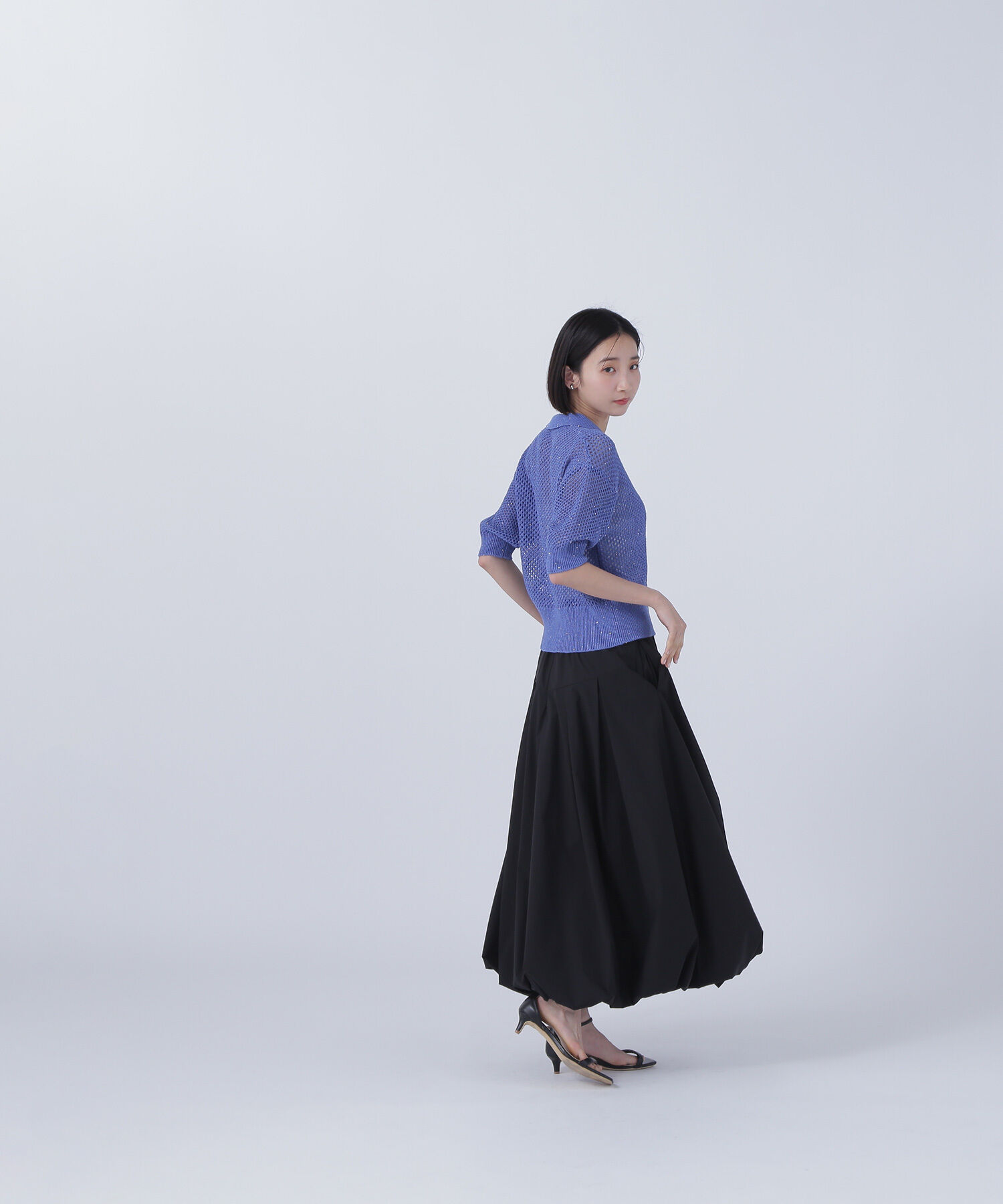  「スパンコールメッシュポロニット」|ニット・セーター|