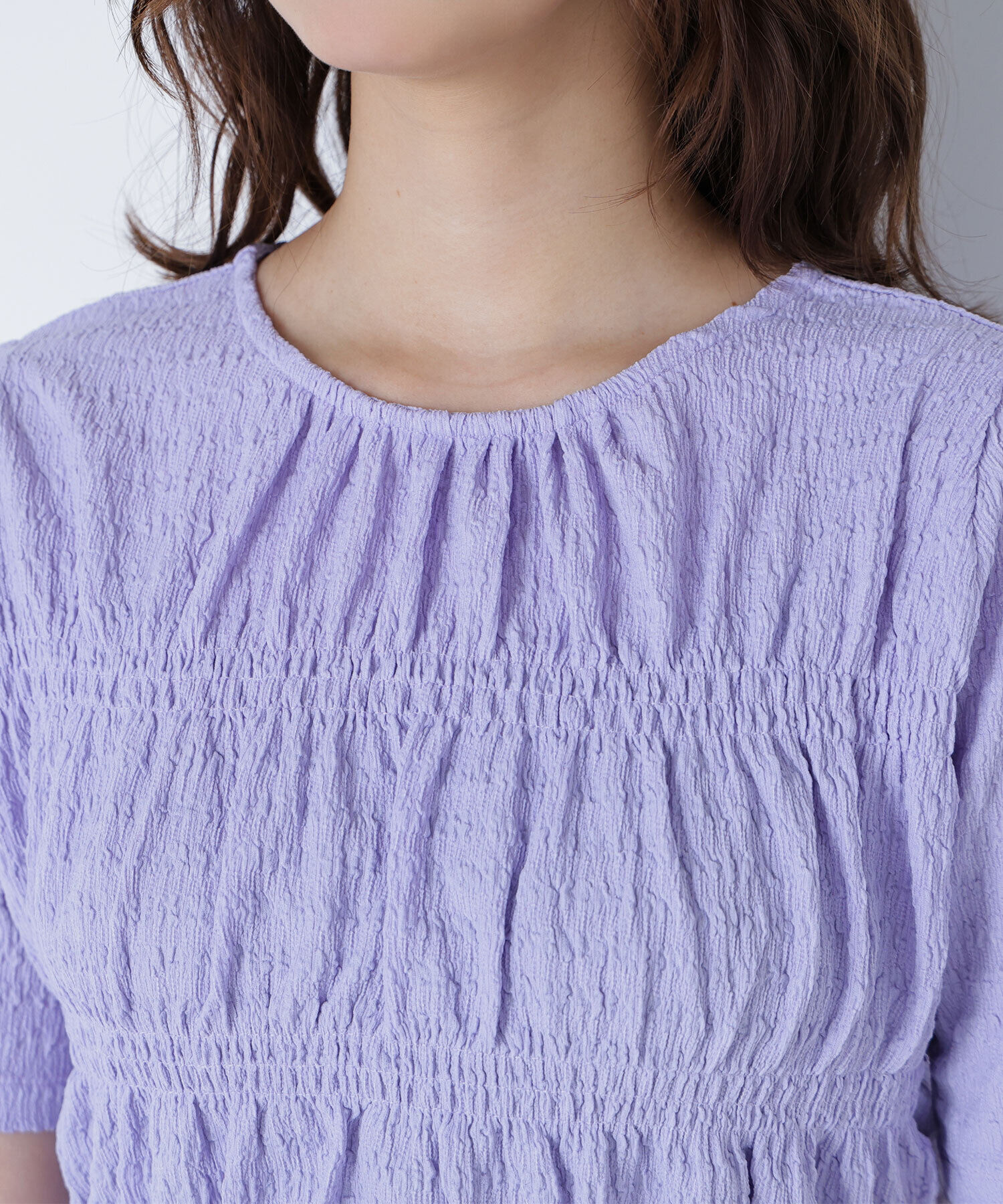  「シャーリングペプラムカットソー半袖」|Tシャツ・カットソー|