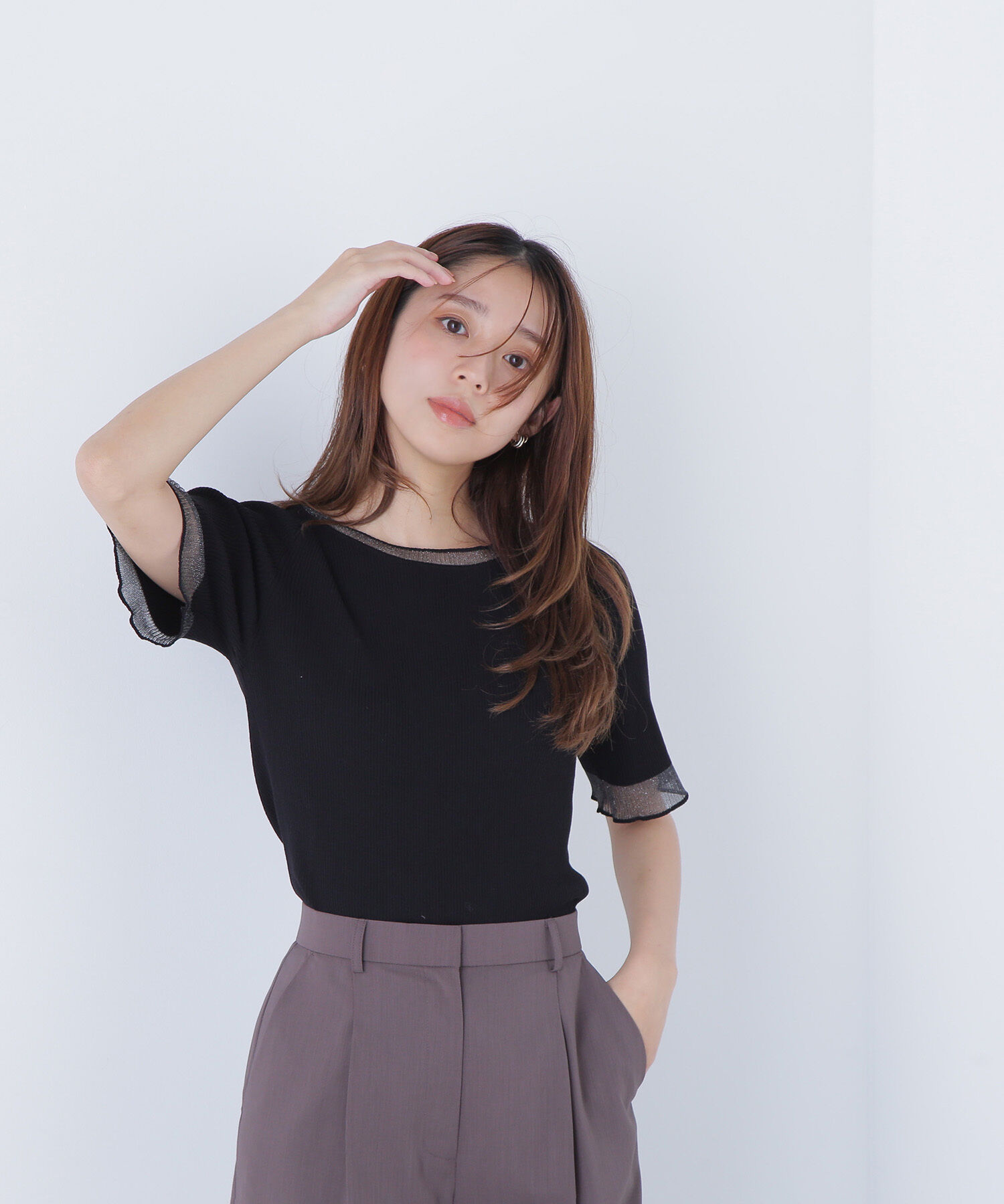  「シアー切替リブニット」|ニット・セーター|