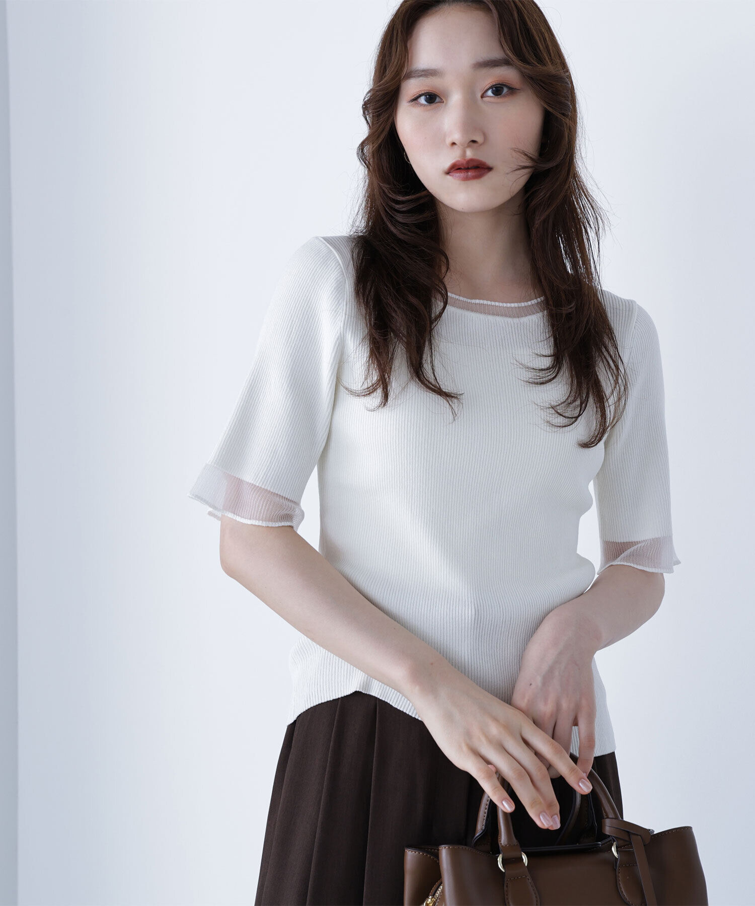  「シアー切替リブニット」|ニット・セーター|オフホワイト1