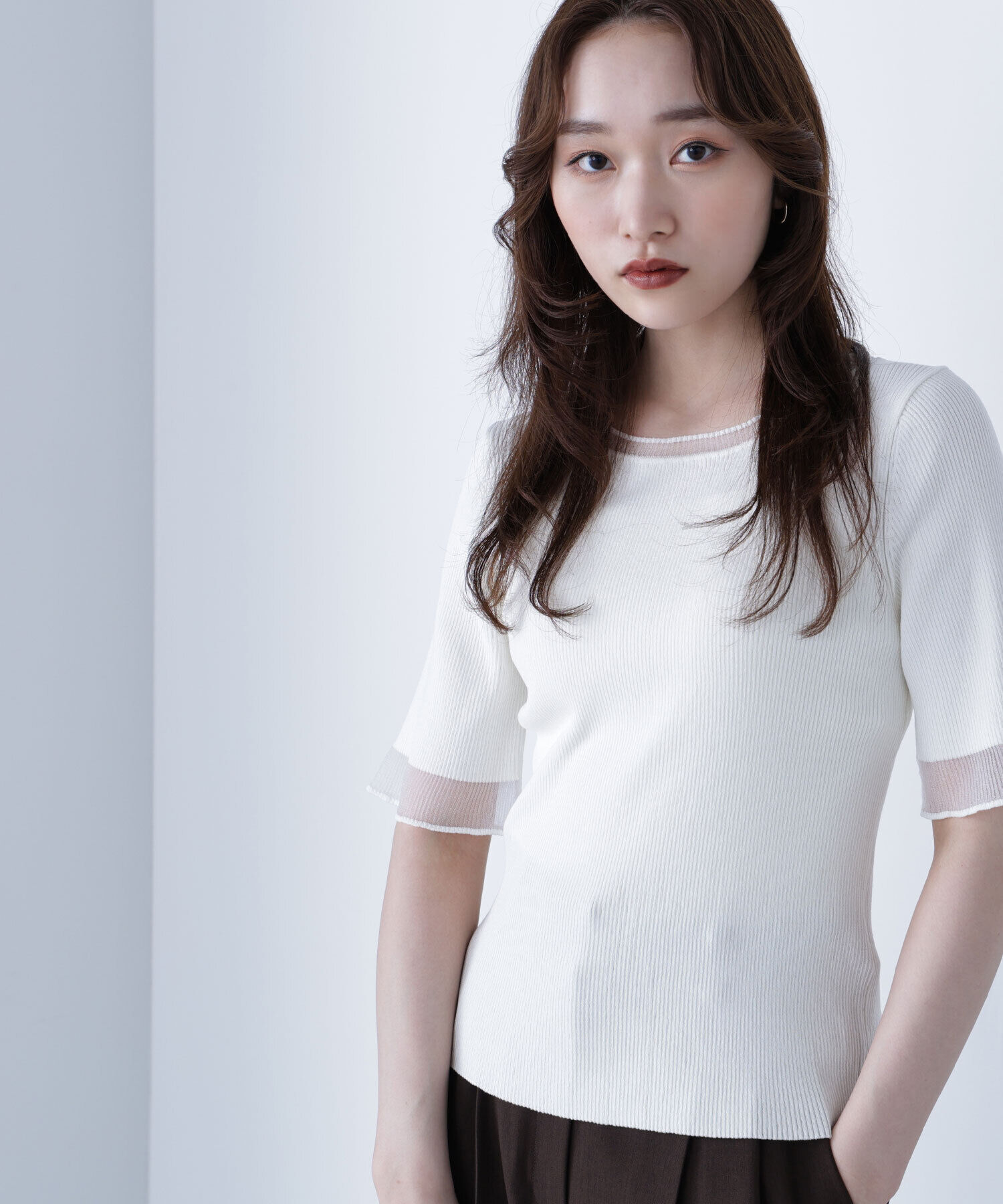  「シアー切替リブニット」|ニット・セーター|