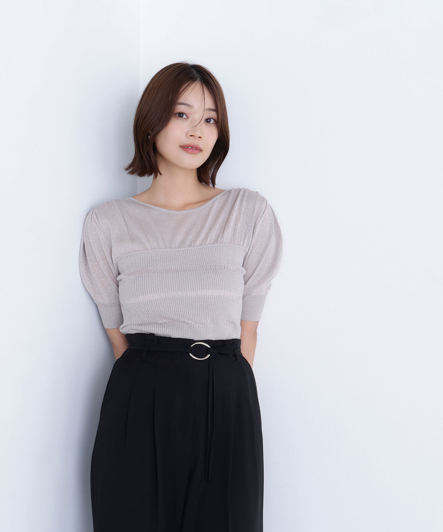  「切替ラメリブニット」|ニット・セーター|