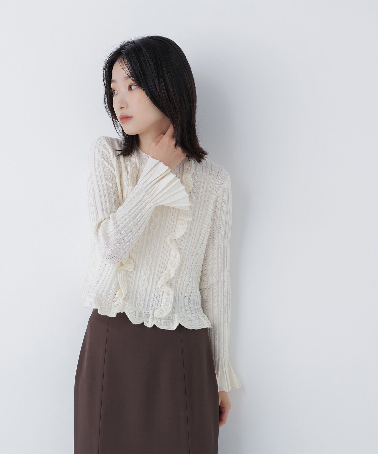  「ミニケーブルフリルニット」|ニット・セーター|