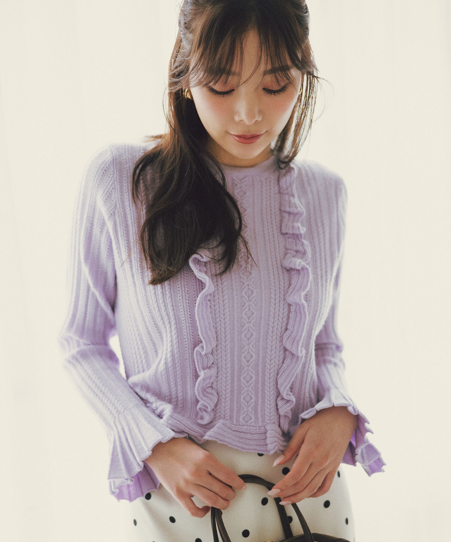  「ミニケーブルフリルニット」|ニット・セーター|ラベンダー
