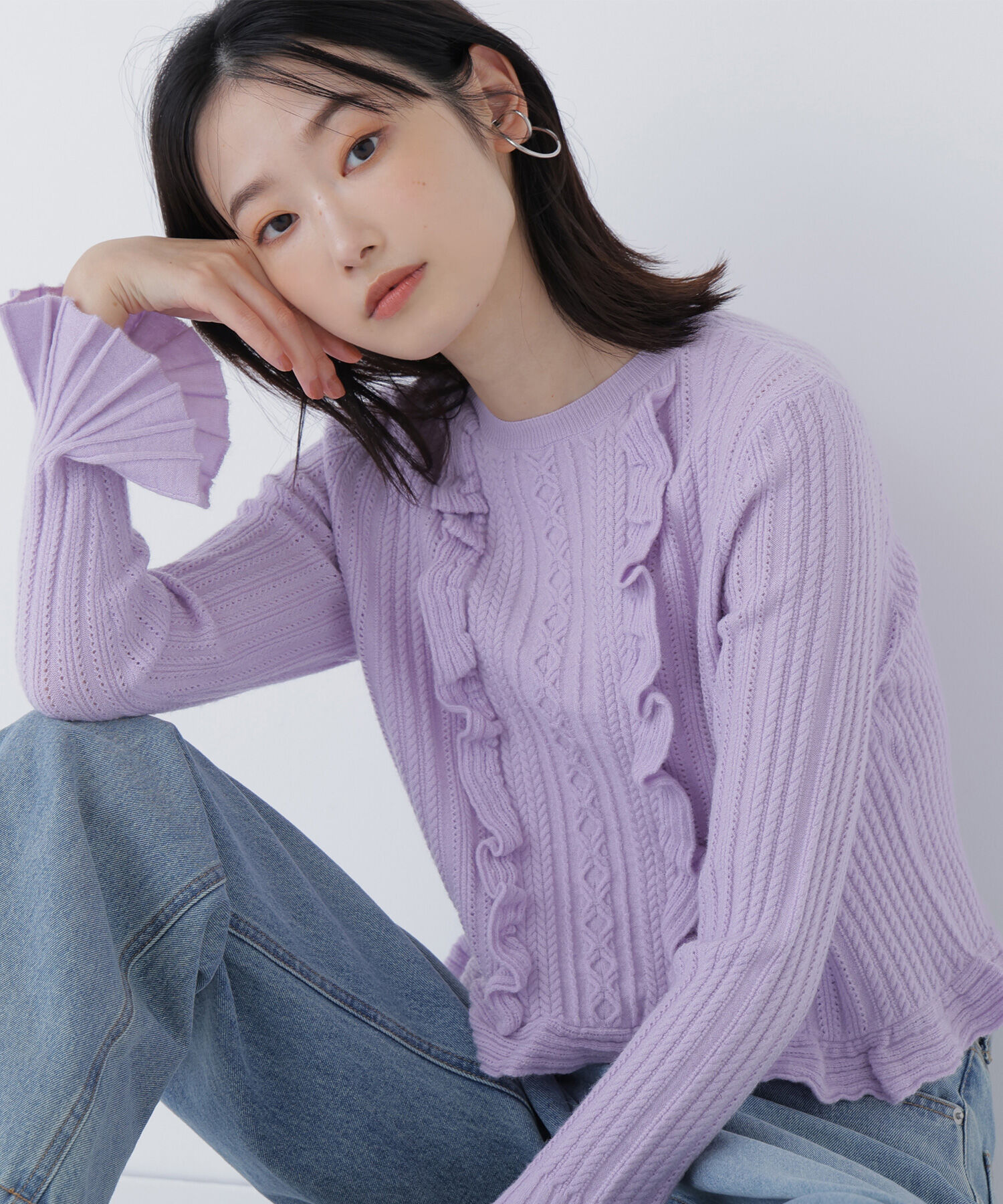  「ミニケーブルフリルニット」|ニット・セーター|