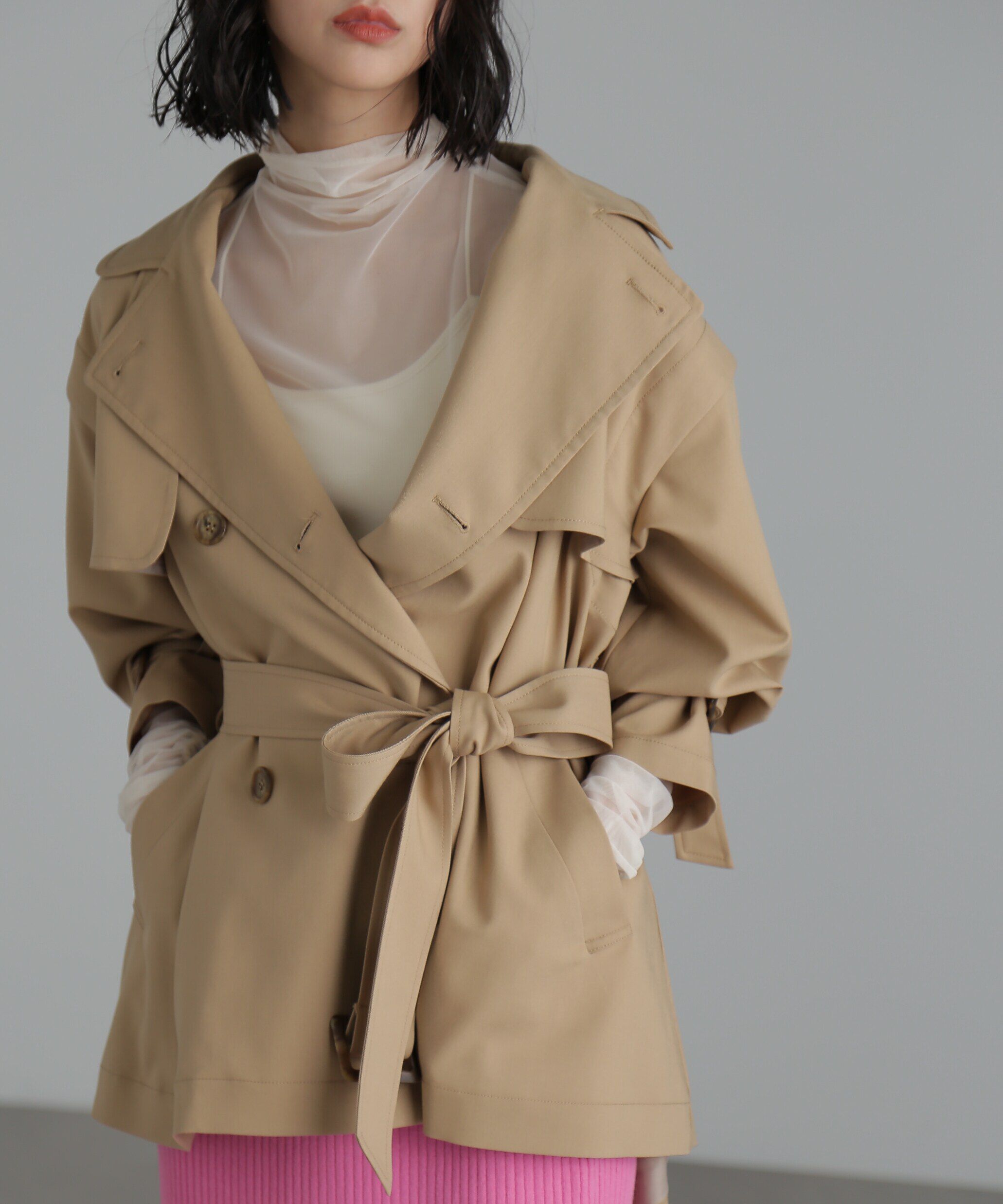  「袖取り外し2Wayミドル丈トレンチコート」|その他|ベージュ