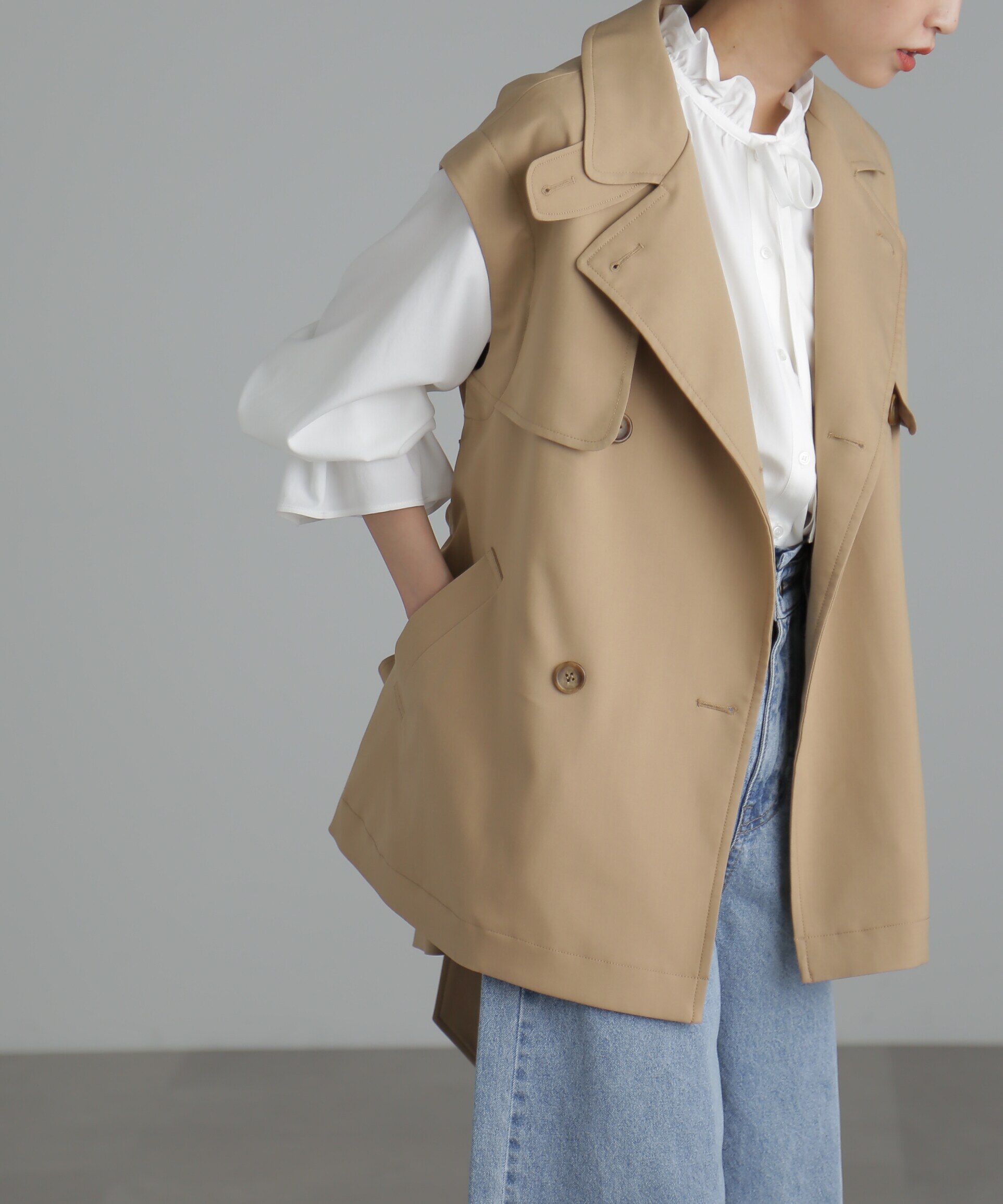  「袖取り外し2Wayミドル丈トレンチコート」|その他|