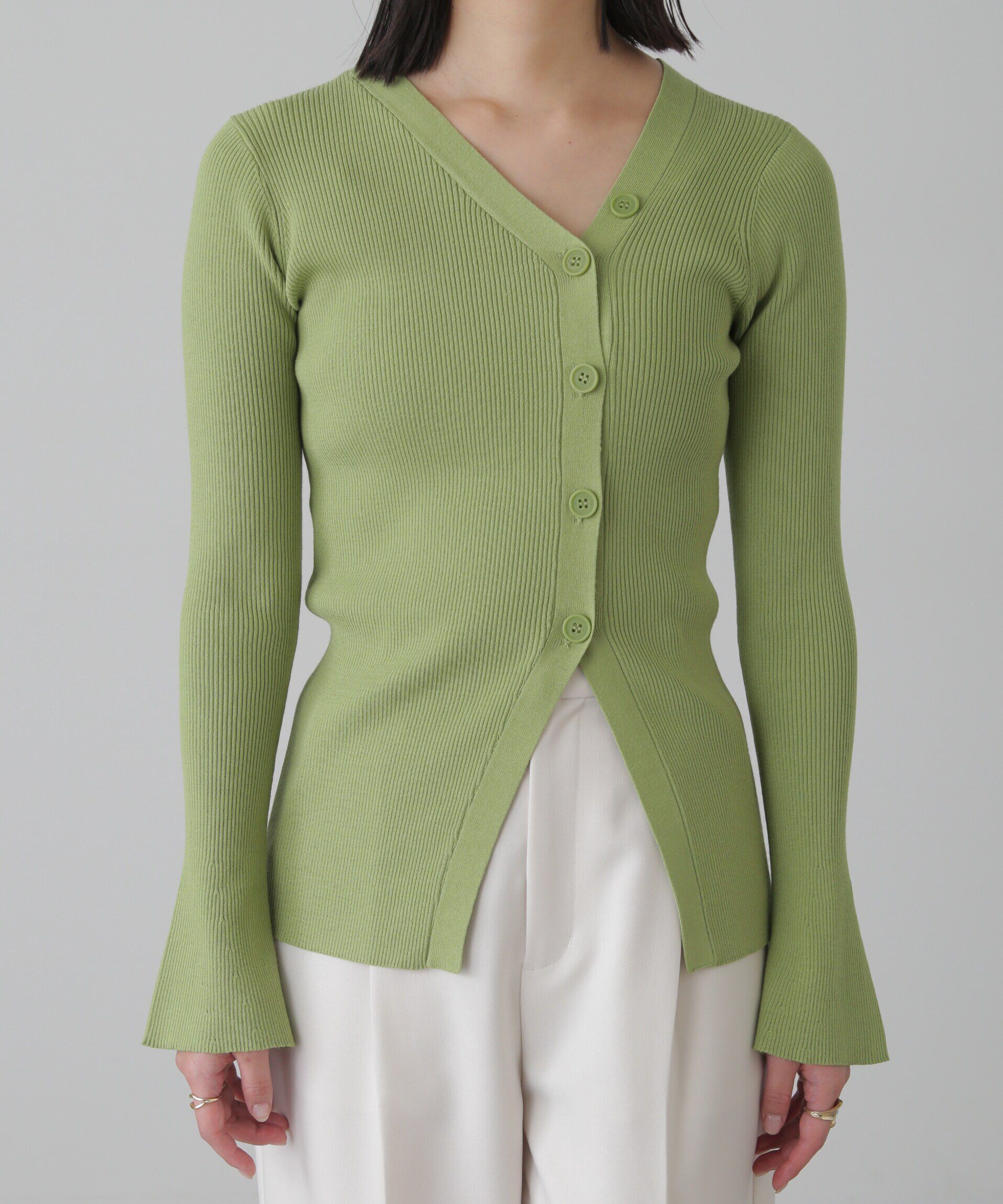  「アシンメトリーボタンディテールリブニット」|ニット・セーター|