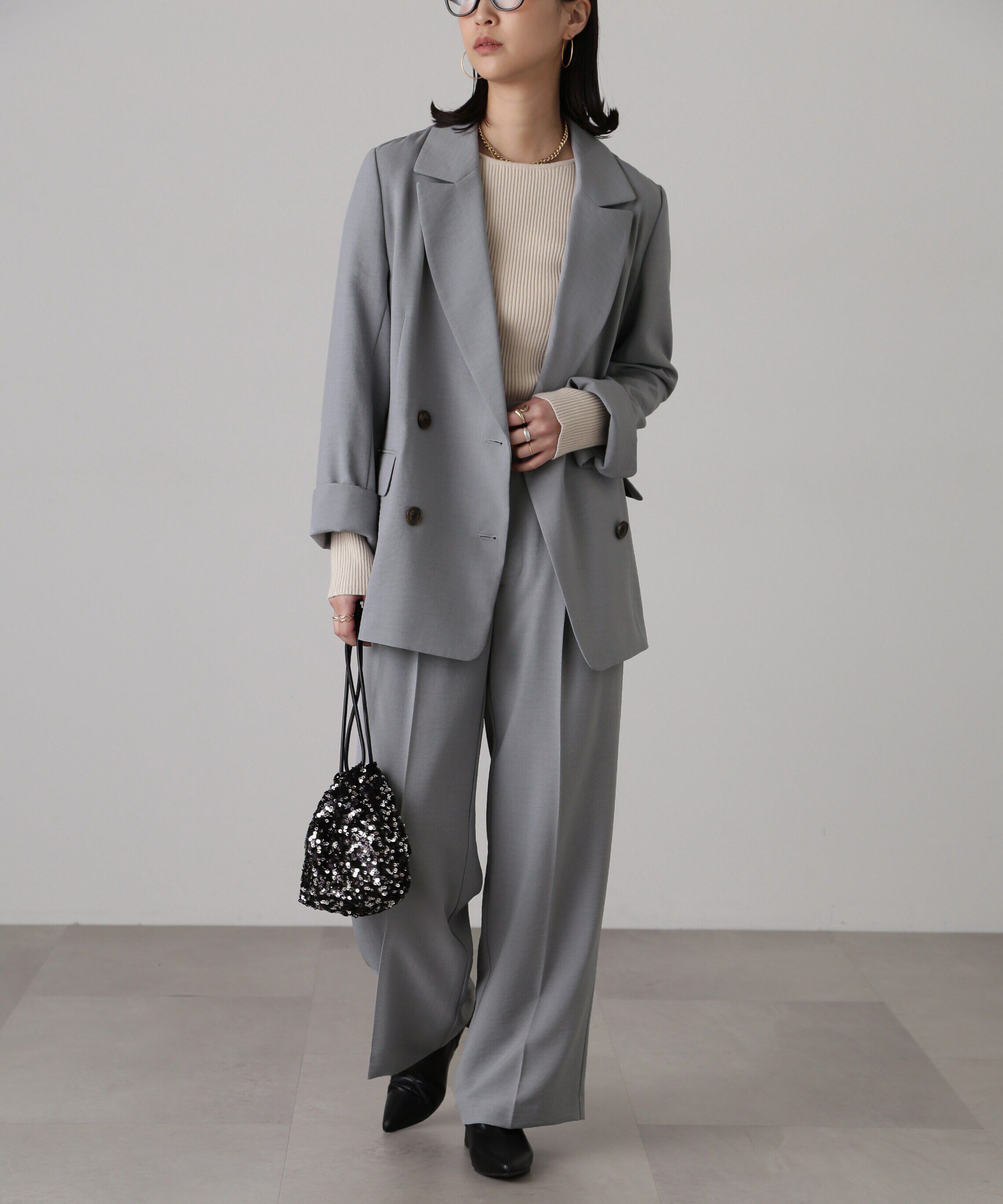  「[低身長サイズ/Sシリーズ]気流染めサイドボタンワイドパンツ」|その他|ライトグレー