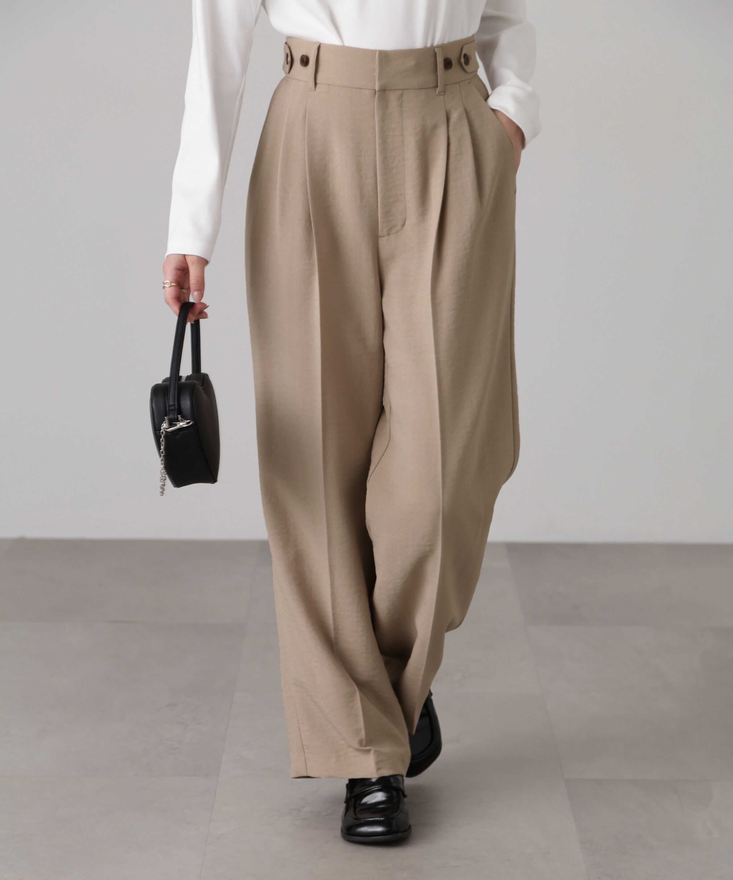  「[低身長サイズ/Sシリーズ]気流染めサイドボタンワイドパンツ」|その他|ベージュ