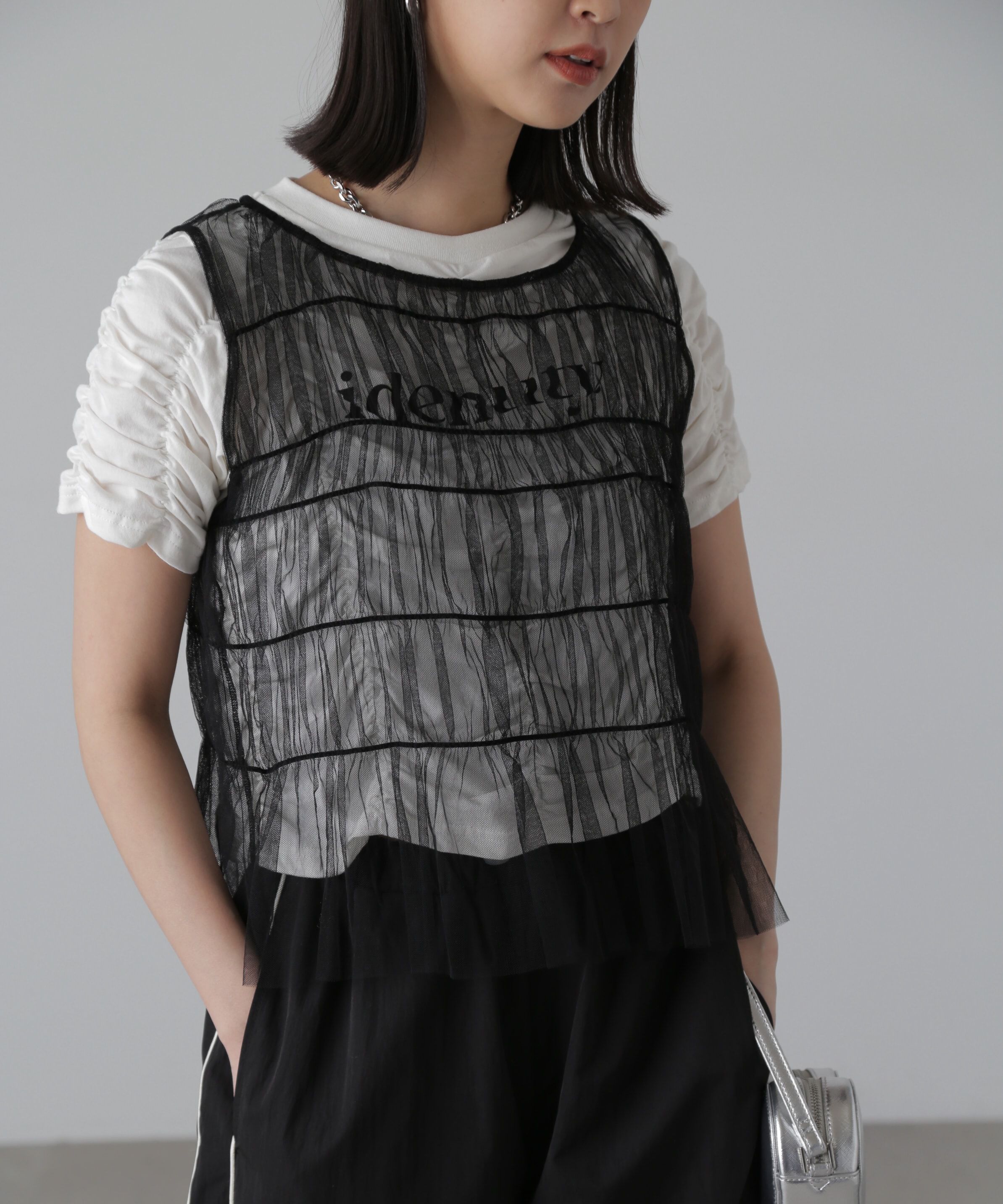  「チュールシャーリングブラウス」|シャツ・ブラウス|ブラック