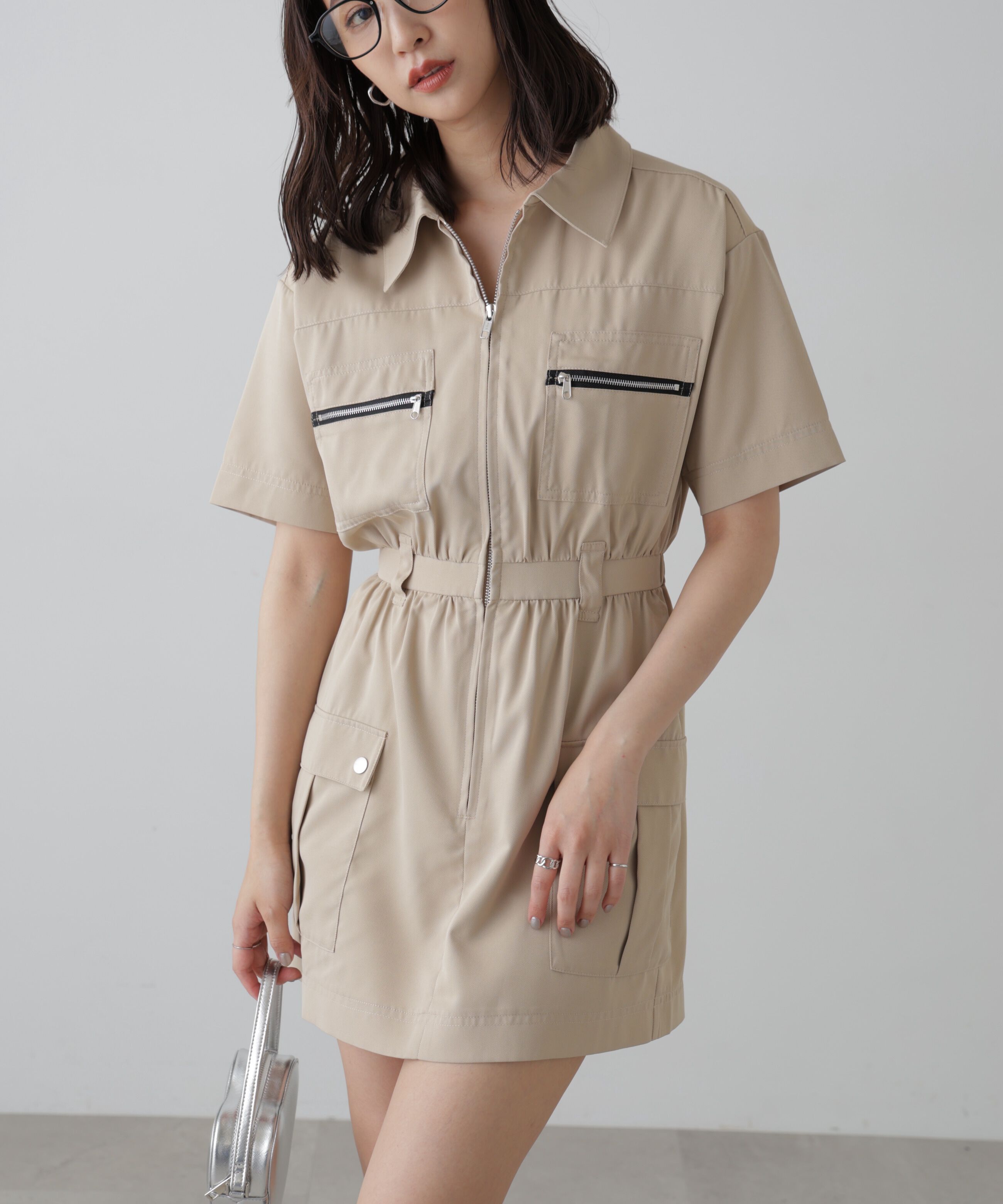  「フロントジップミニワンピース」|ワンピース|