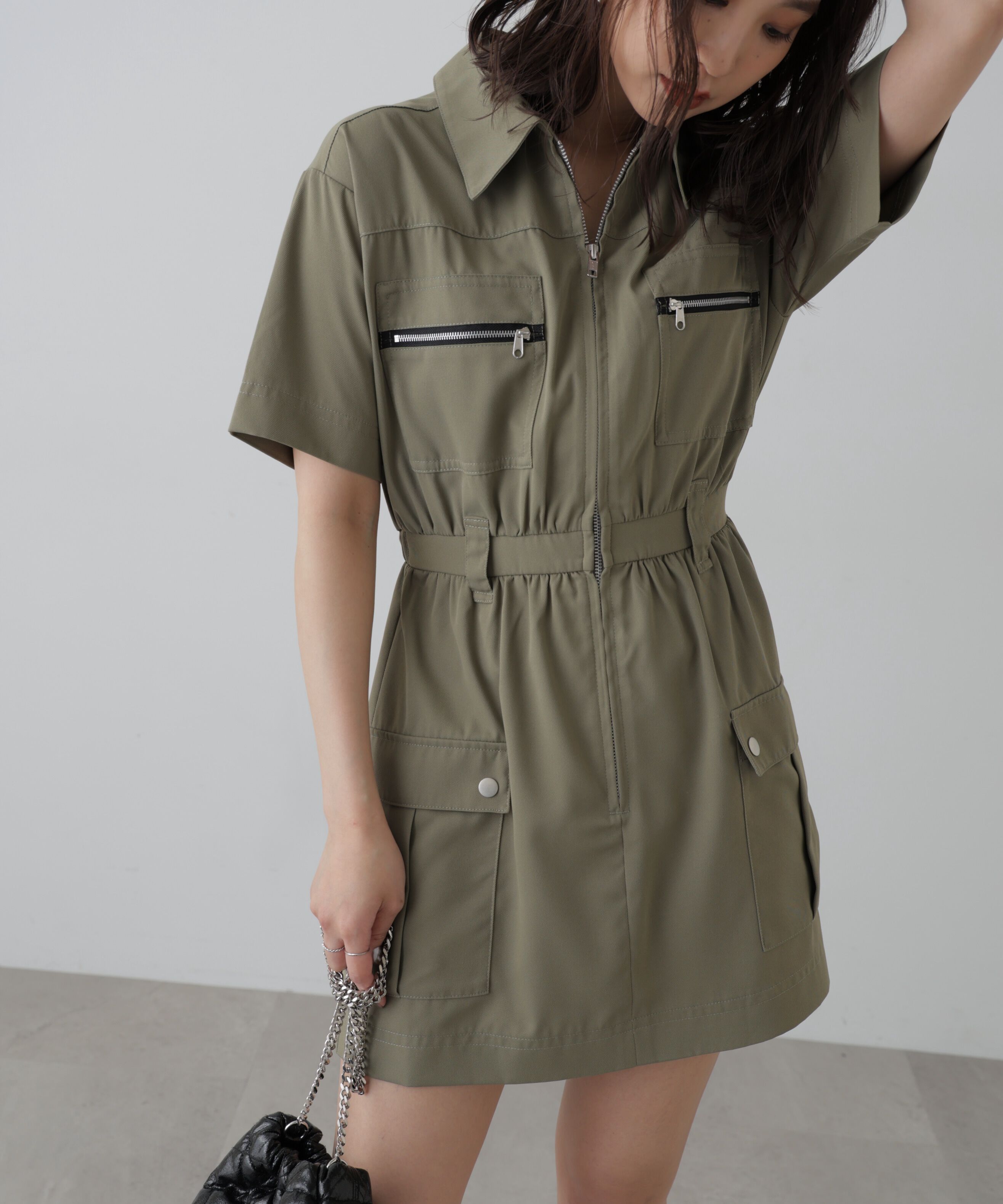  「フロントジップミニワンピース」|ワンピース|