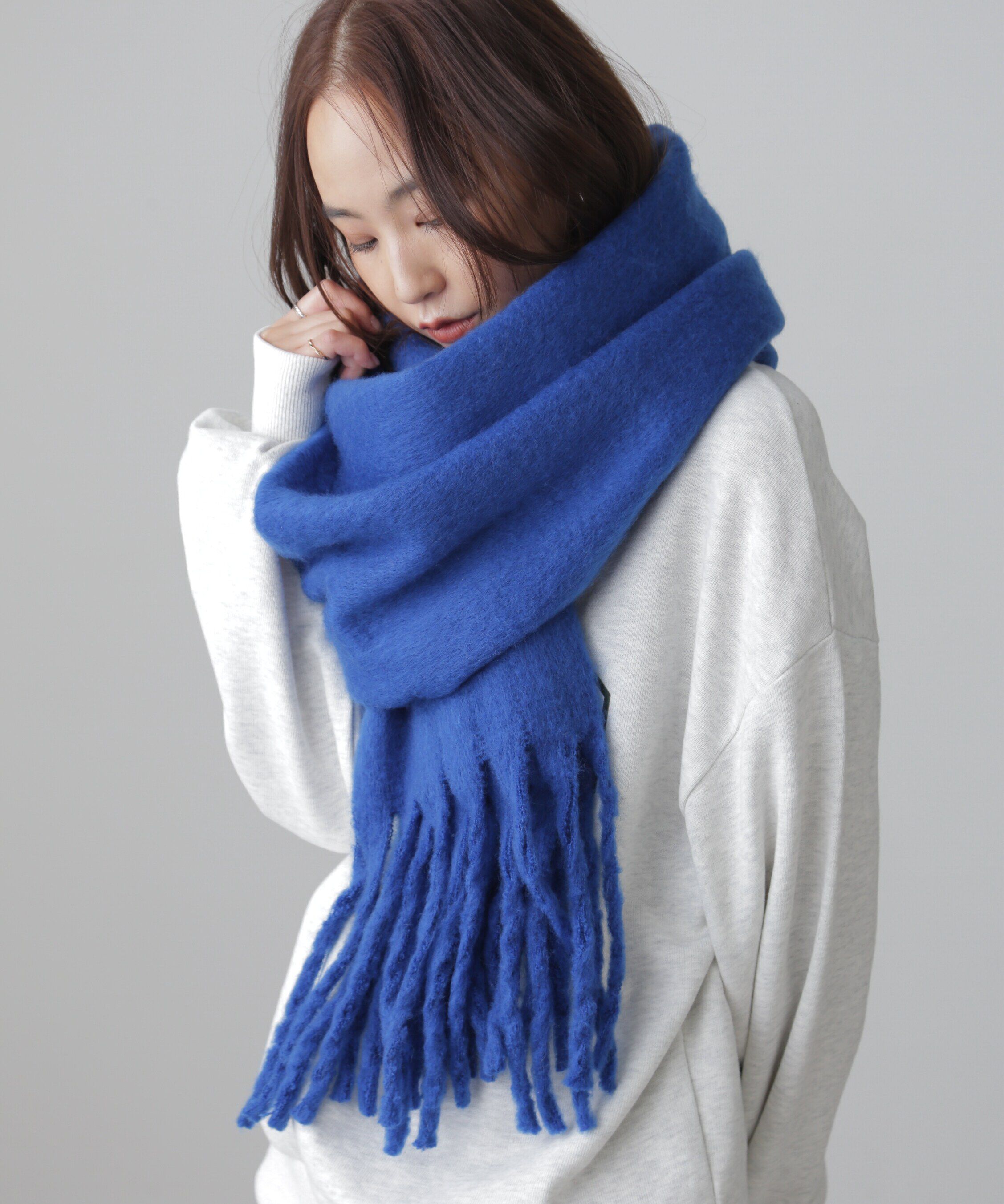  「大判無地ストール」|ソックス|ネイビー