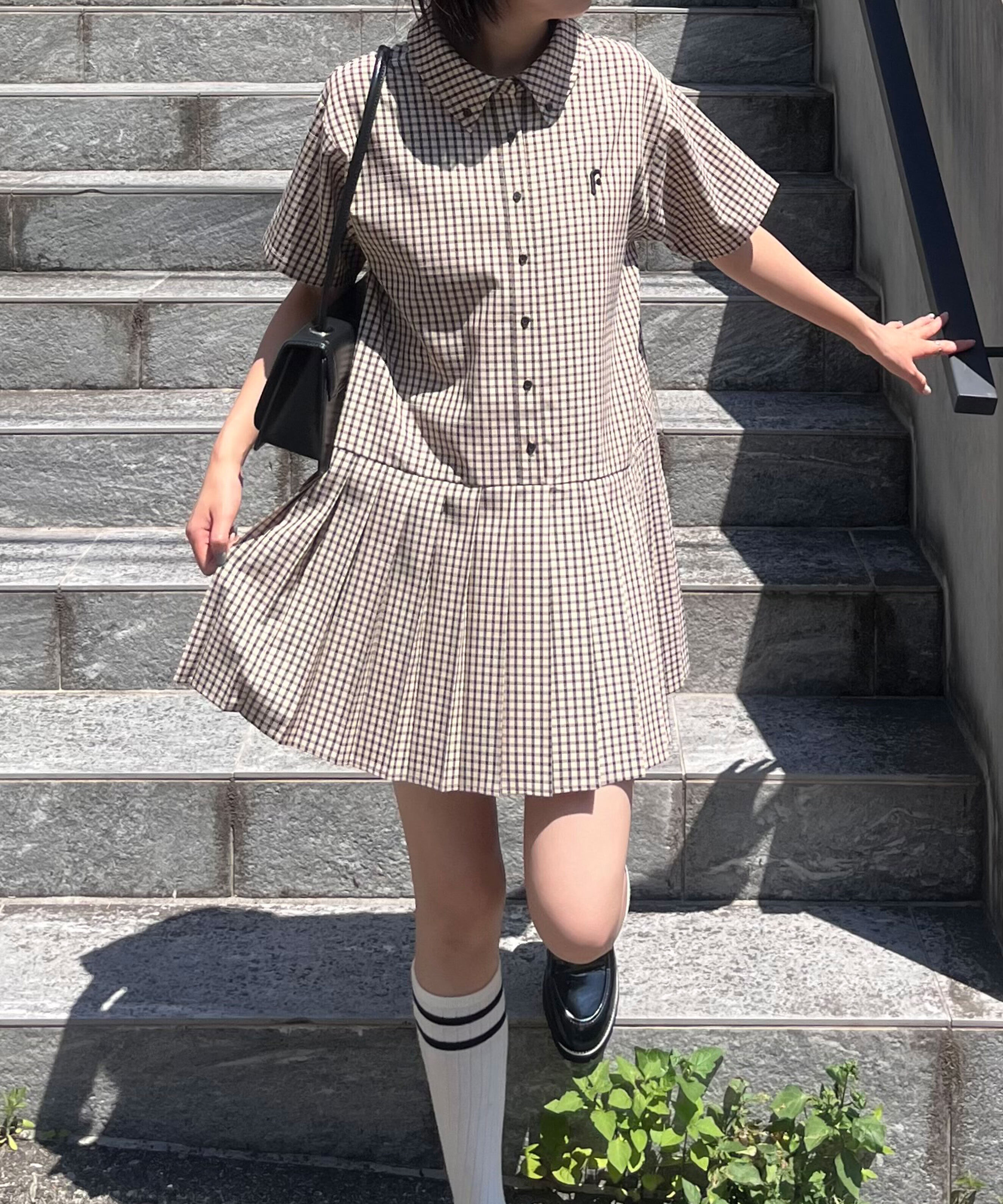  「チェックプリーツミニワンピース」|ワンピース|ベージュチェ 1