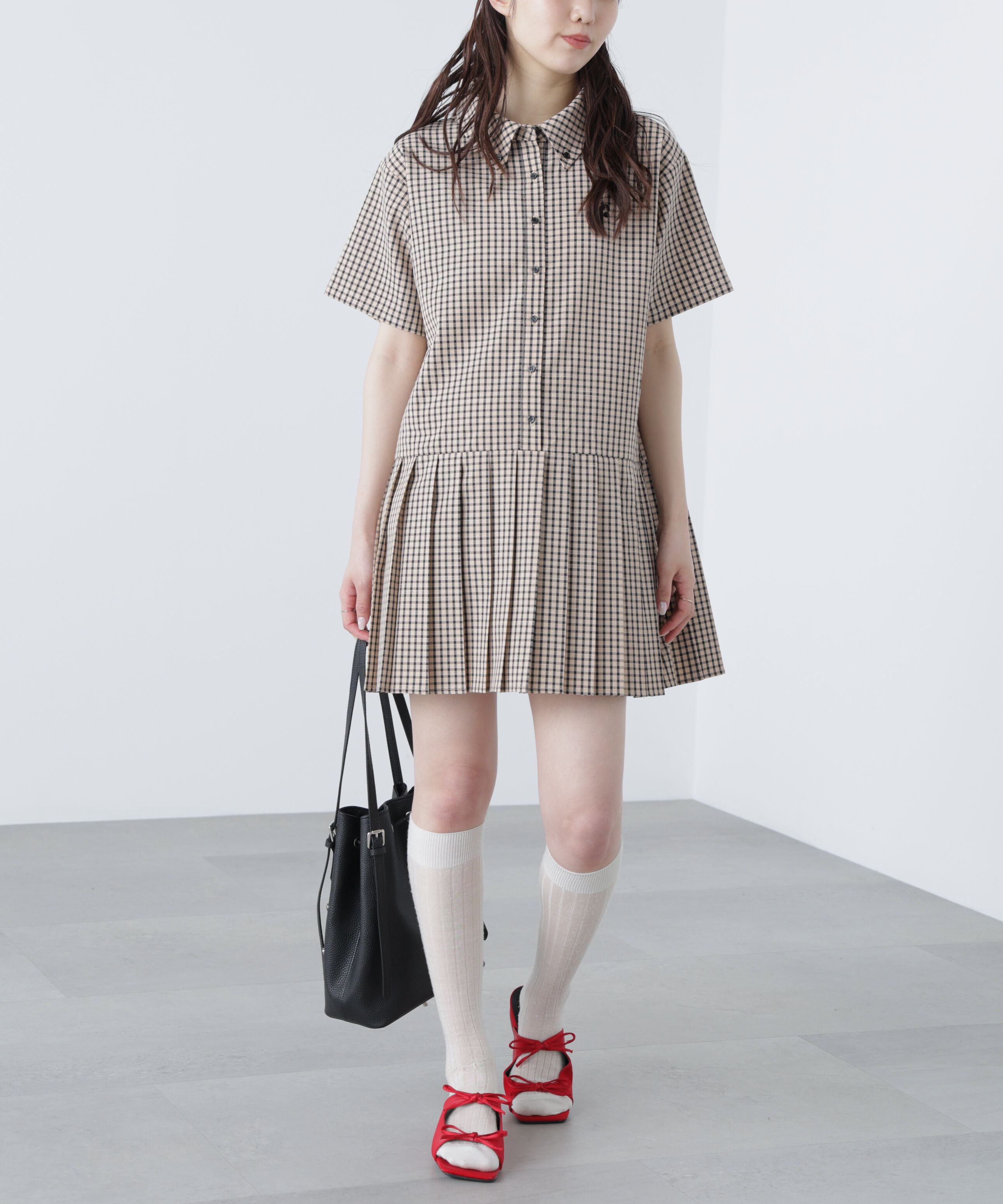  「チェックプリーツミニワンピース」|ワンピース|