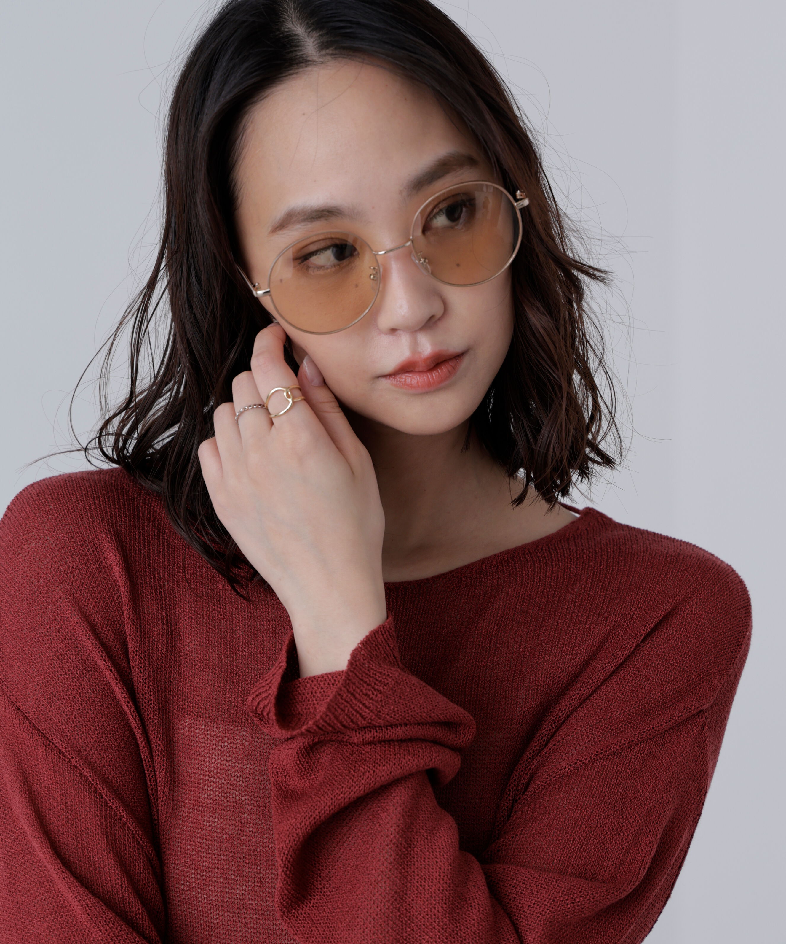  「ラウンドサングラス」|ハンカチ|ブラウン