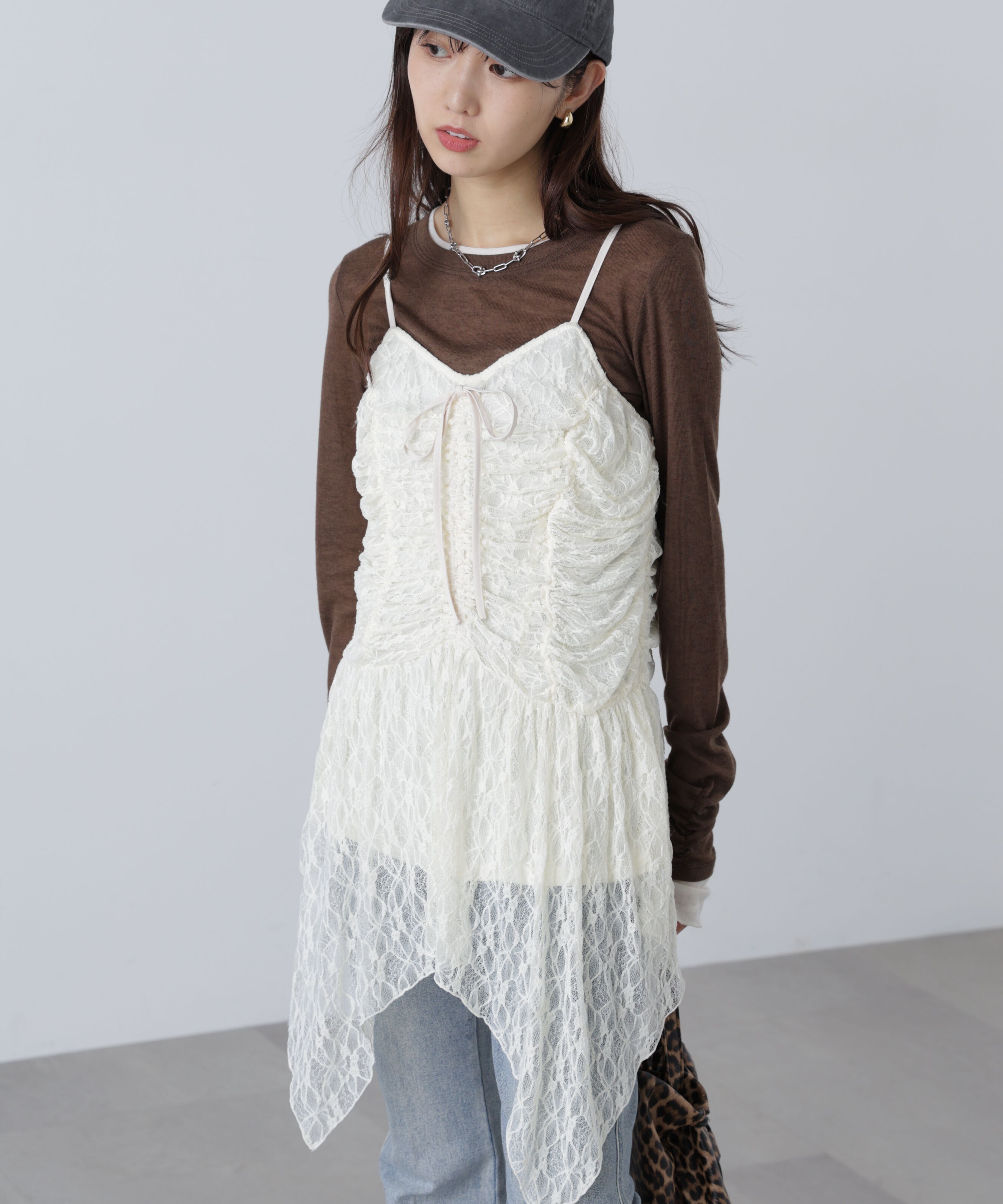  「ドロストイレヘムキャミミニワンピース」|ワンピース|