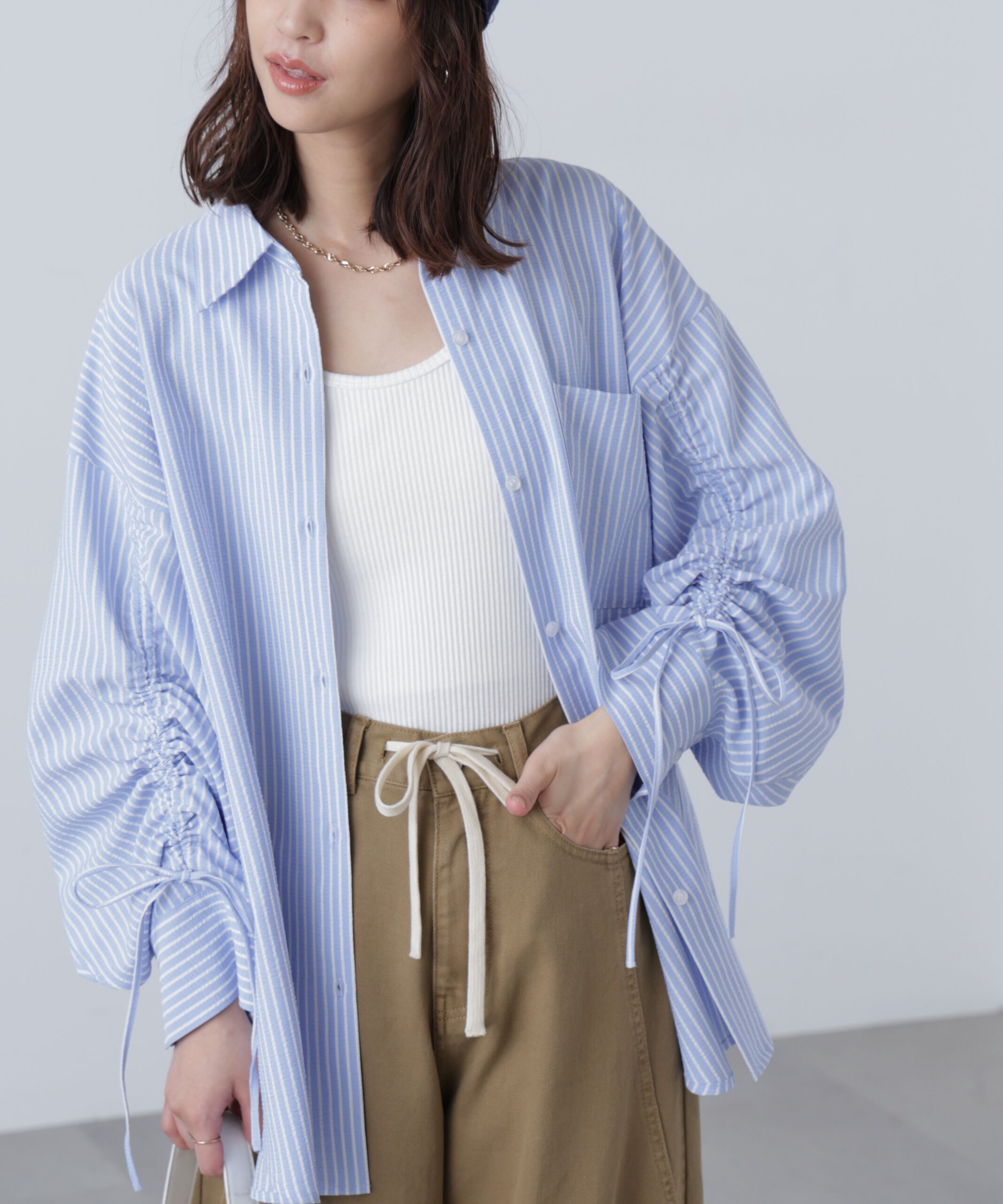  「袖シャーリングオーバーシャツ」|シャツ・ブラウス|