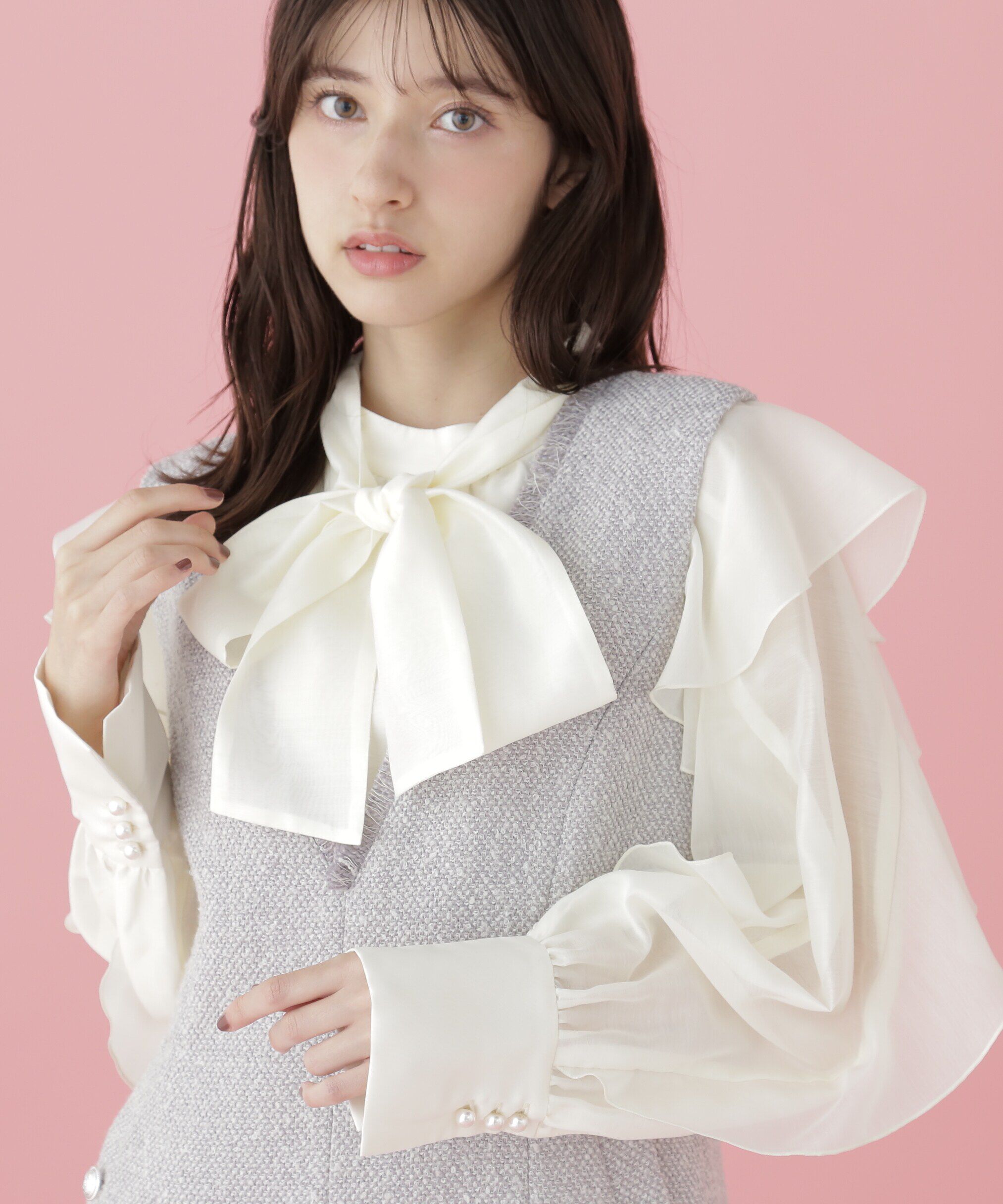  「ボウタイ付きフリルブラウス」|シャツ・ブラウス|