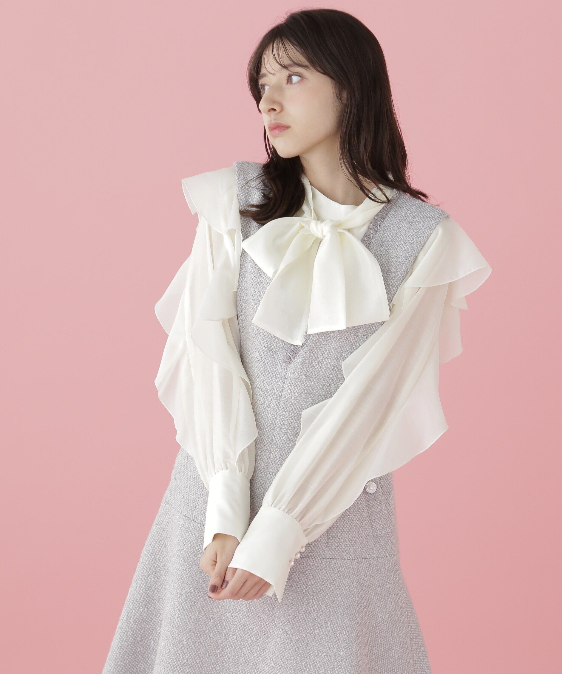  「ボウタイ付きフリルブラウス」|シャツ・ブラウス|