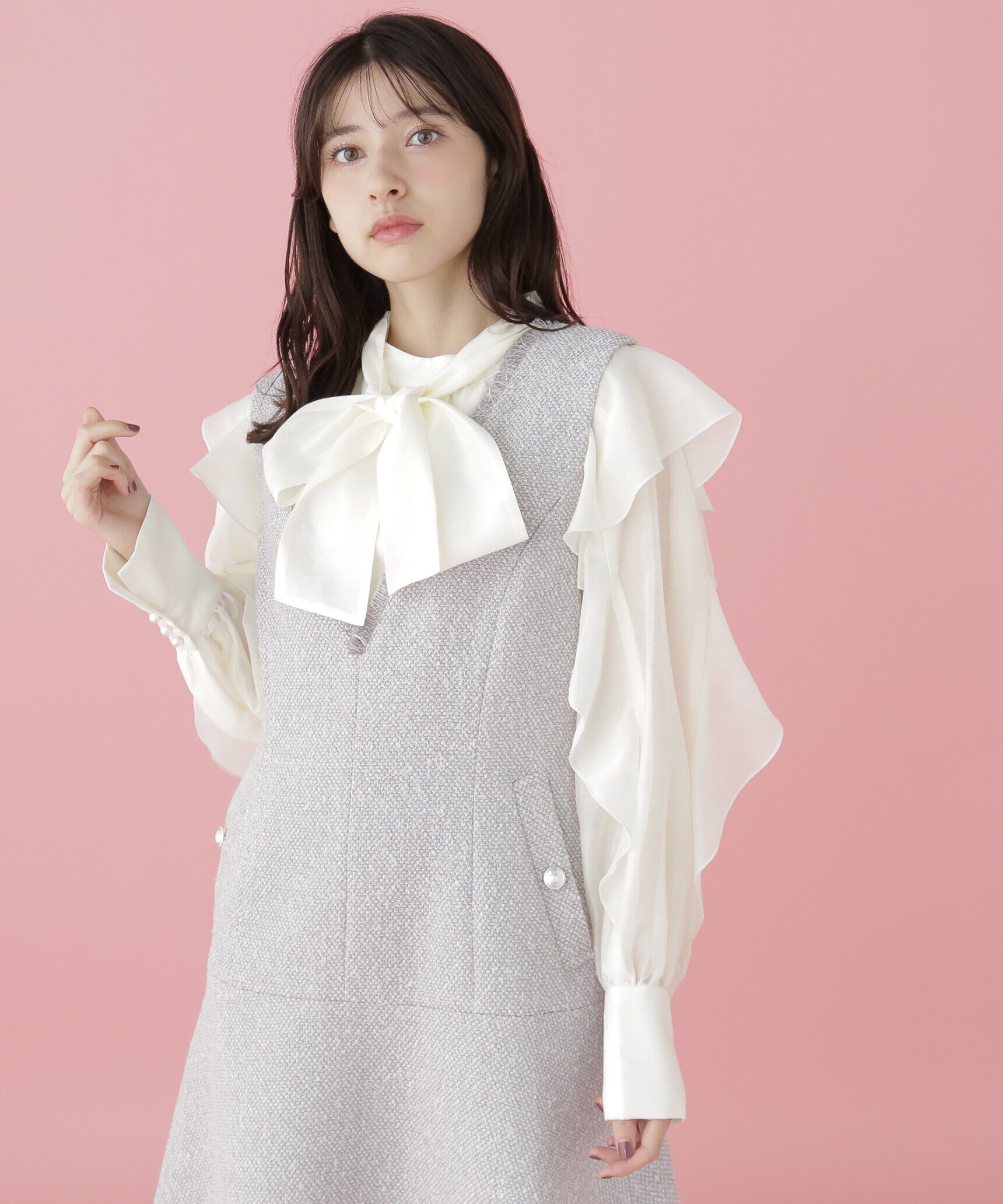  「ボウタイ付きフリルブラウス」|シャツ・ブラウス|
