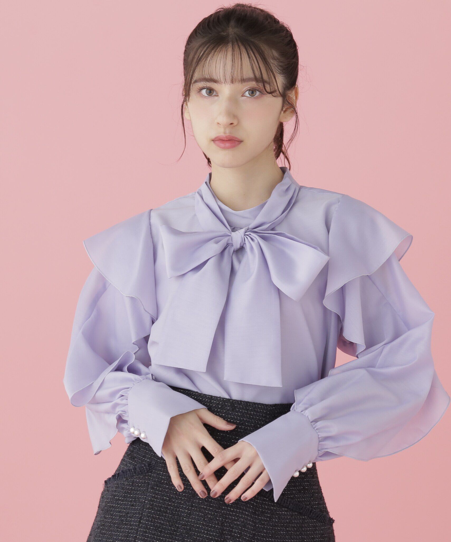  「ボウタイ付きフリルブラウス」|シャツ・ブラウス|