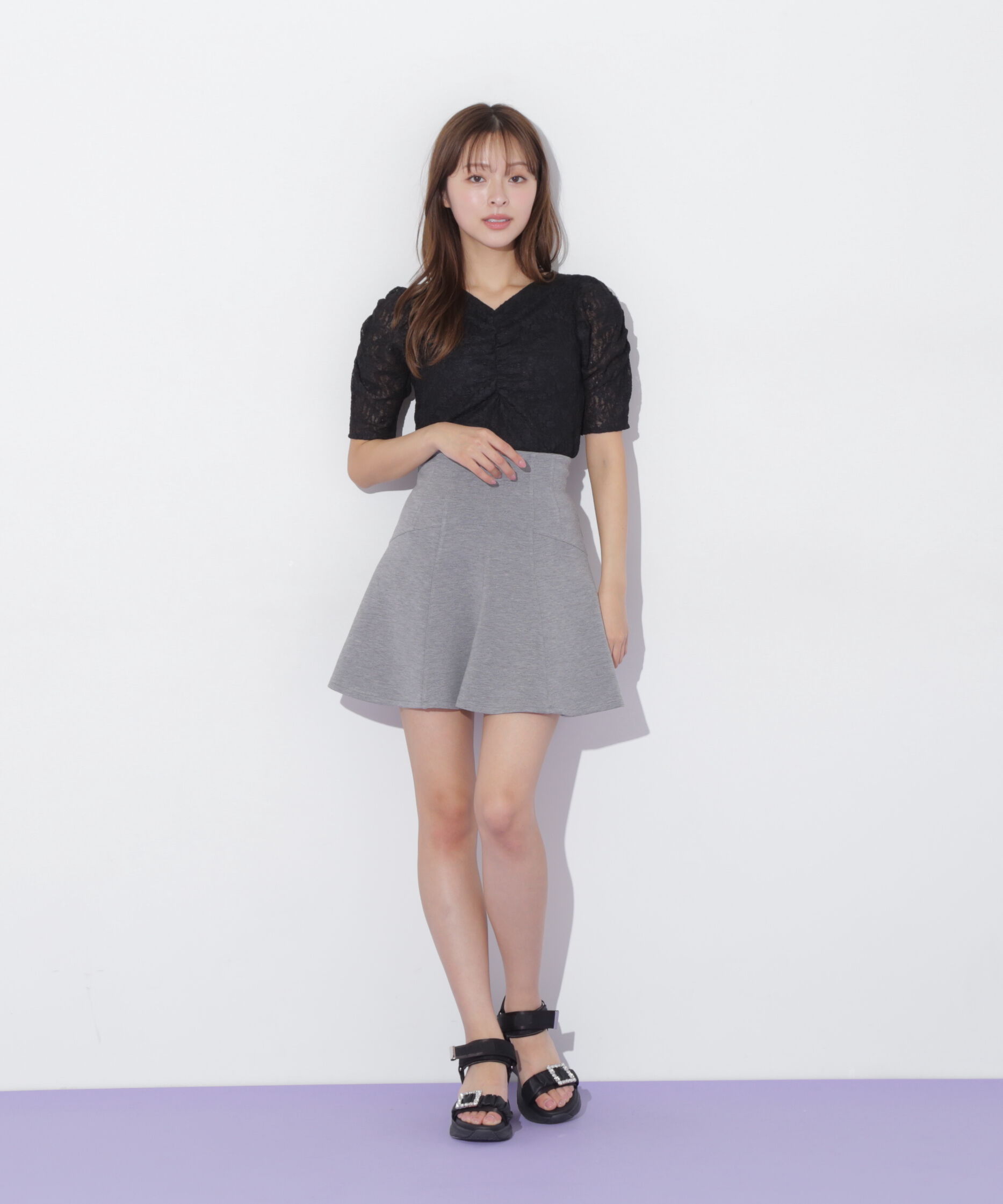  「ギャザースリーブレースTシャツ」|Tシャツ・カットソー|