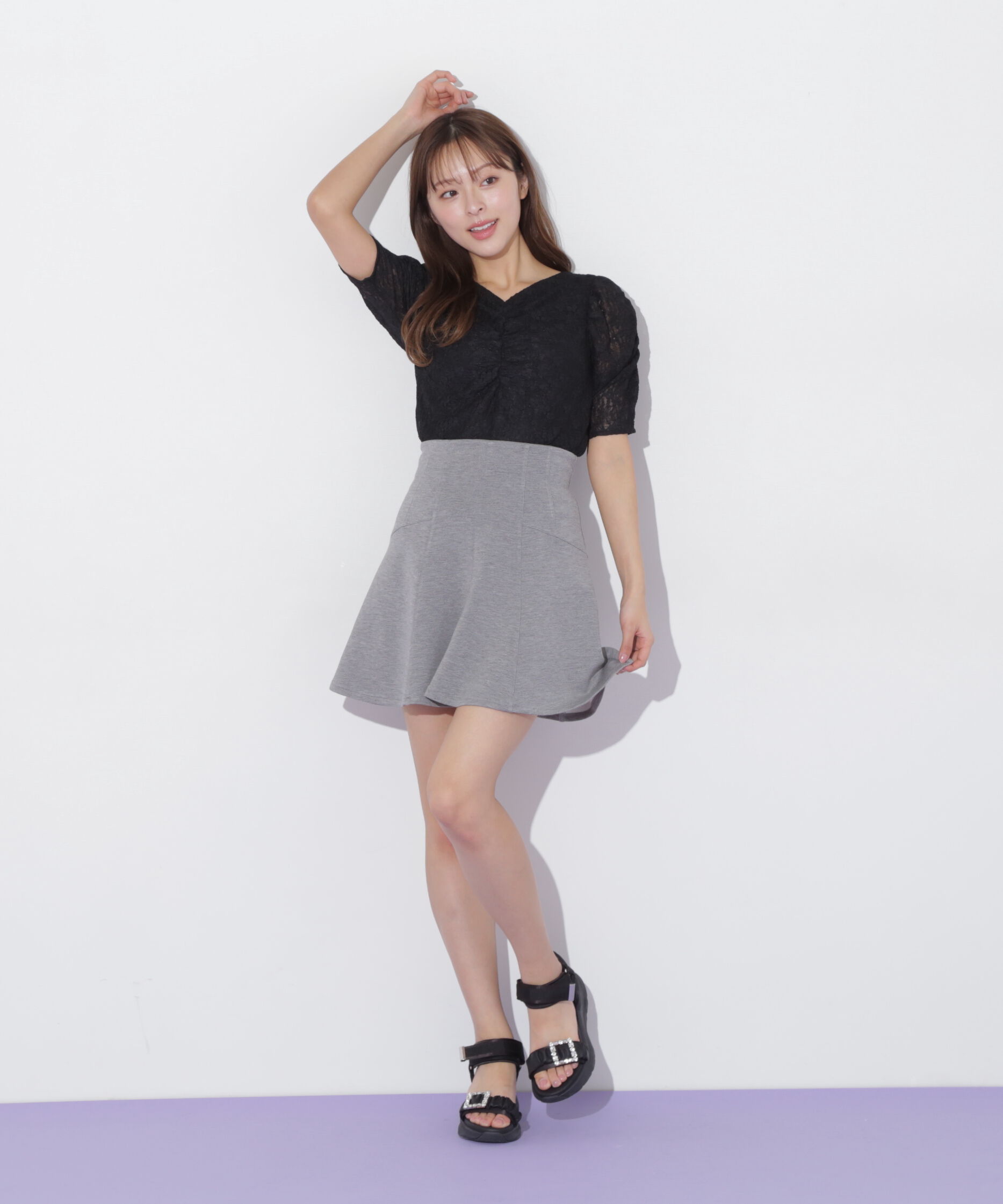  「ギャザースリーブレースTシャツ」|Tシャツ・カットソー|