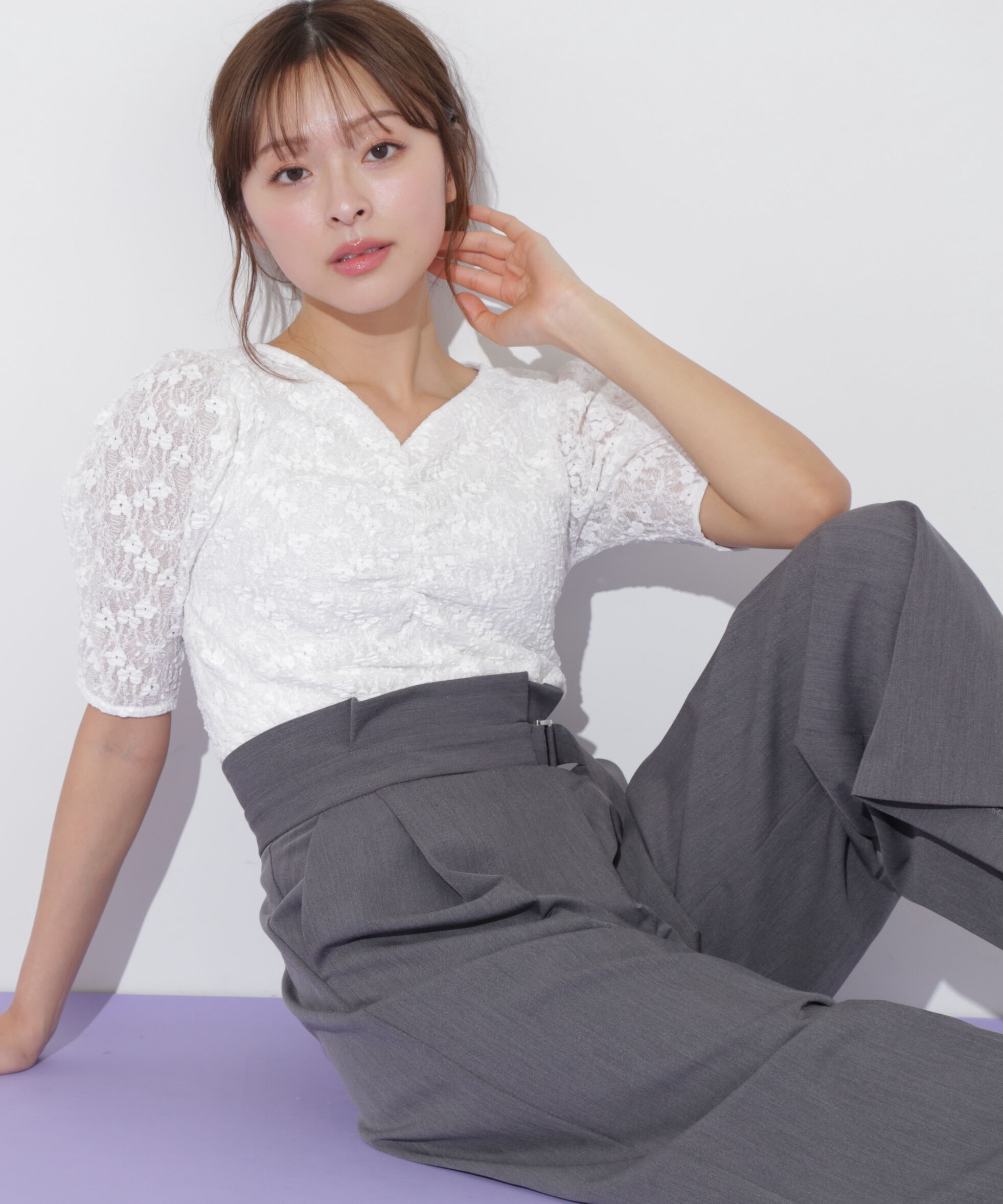  「ギャザースリーブレースTシャツ」|Tシャツ・カットソー|