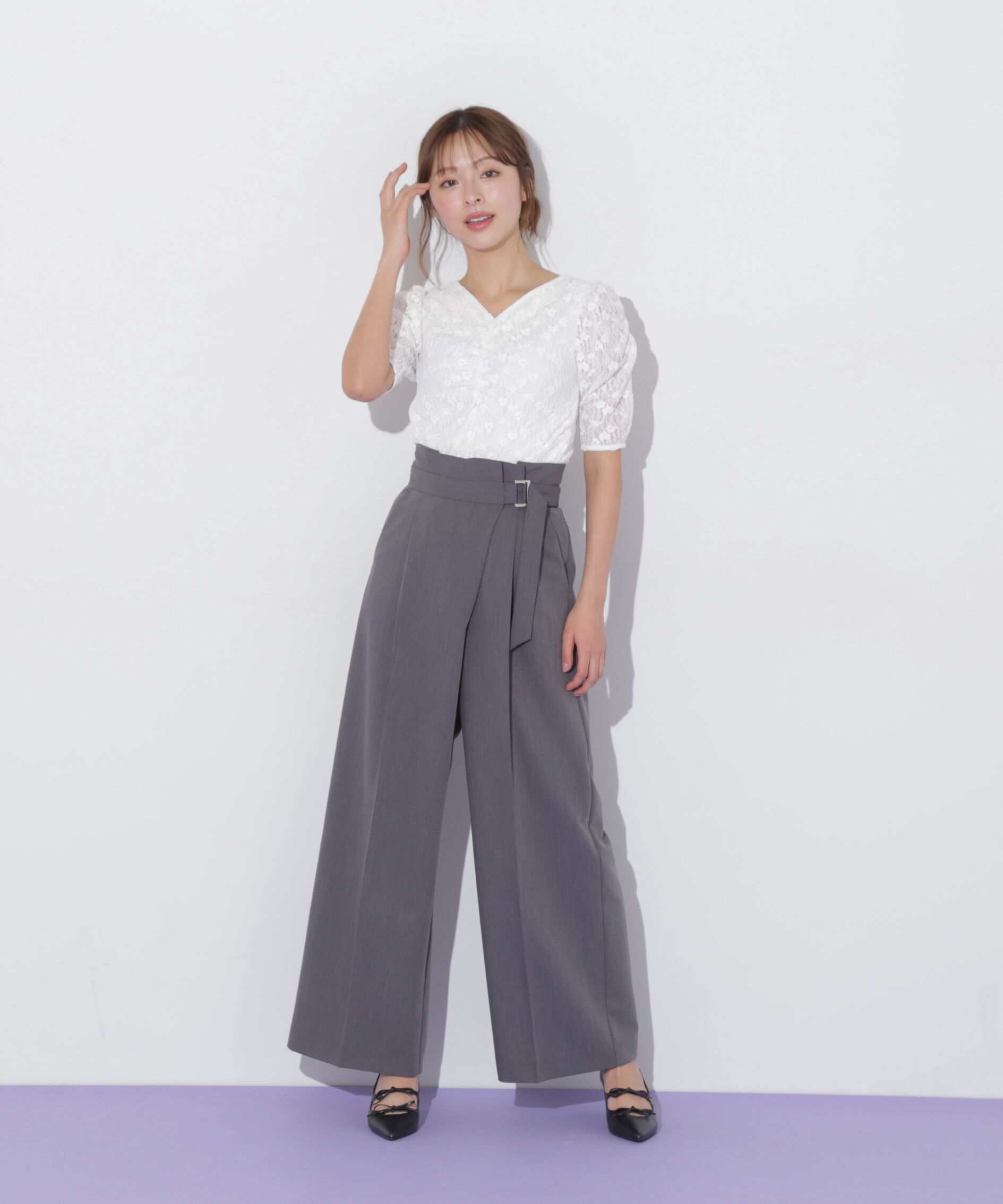  「ギャザースリーブレースTシャツ」|Tシャツ・カットソー|