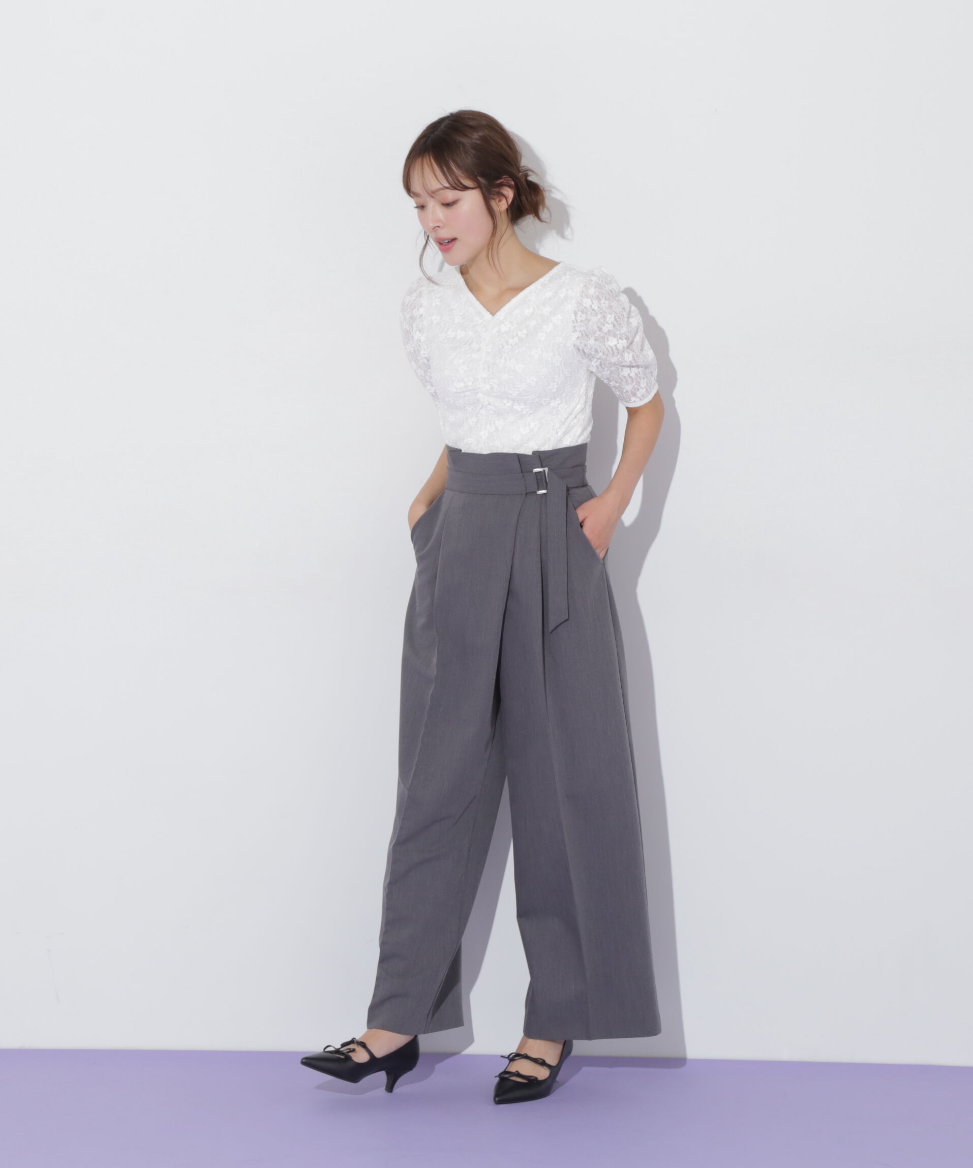  「ギャザースリーブレースTシャツ」|Tシャツ・カットソー|