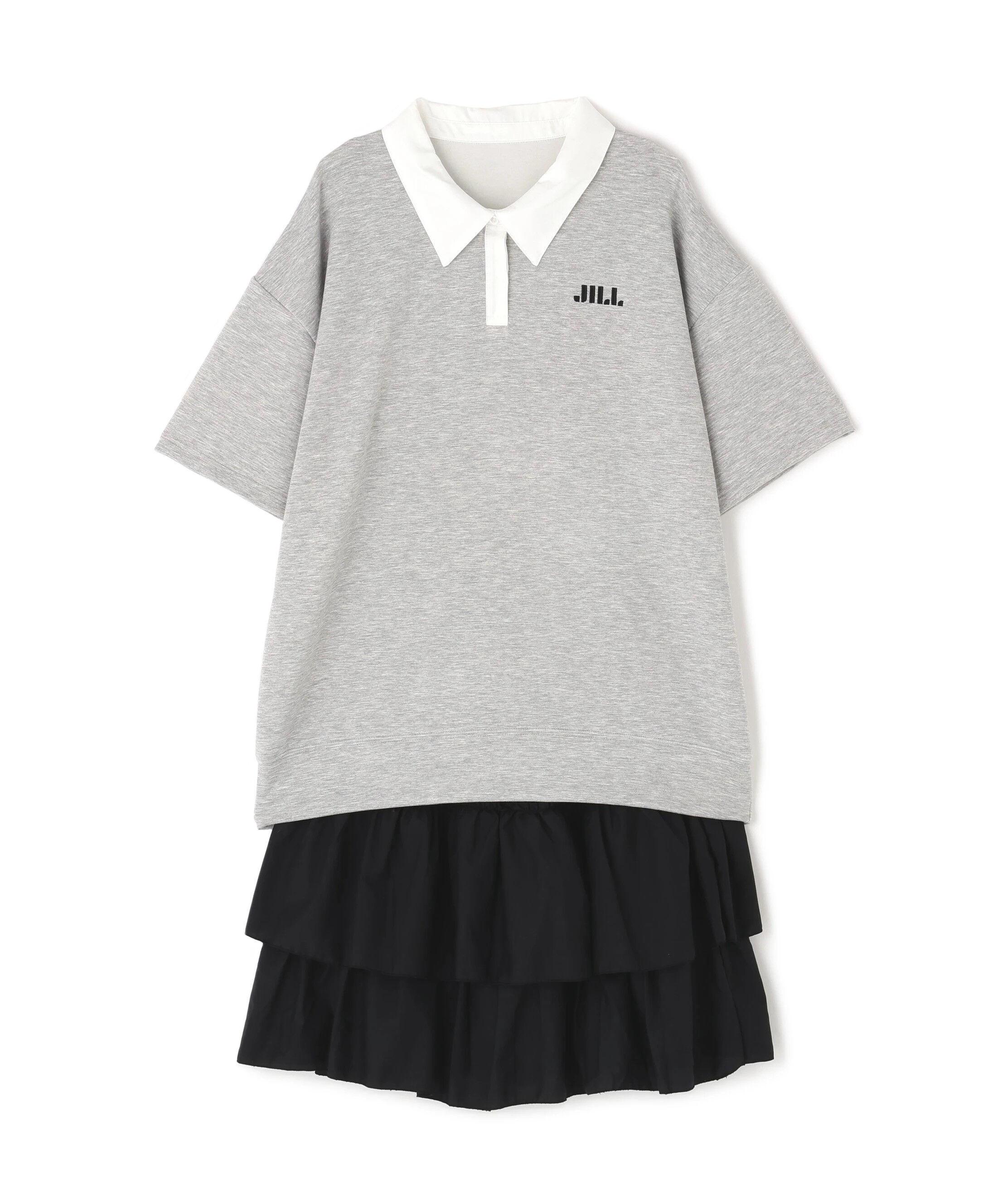  「五分袖ポロ衿スウェットフリルミニセットアップ」|ワンピース|
